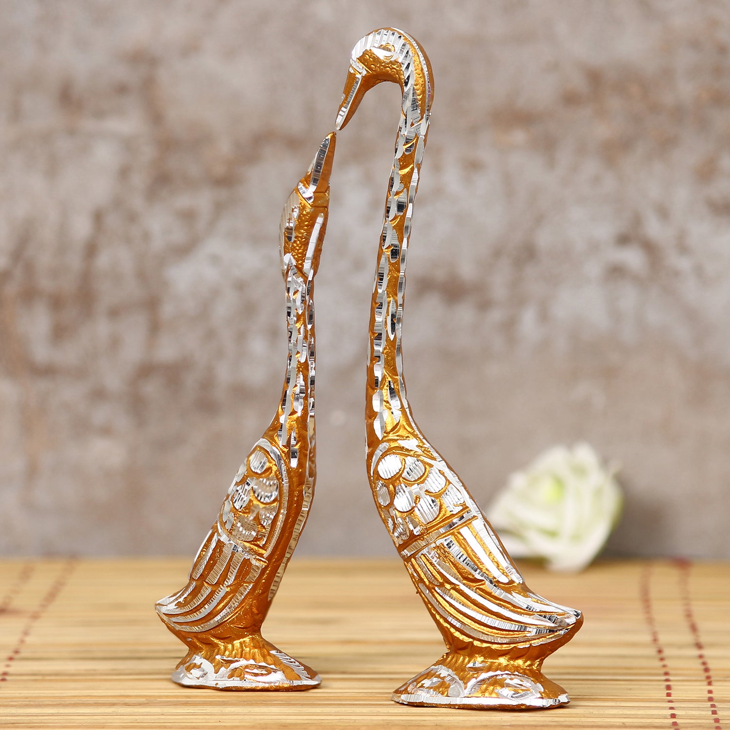 Golden Aluminium Loving Swan couple Love Birds showpiece 1