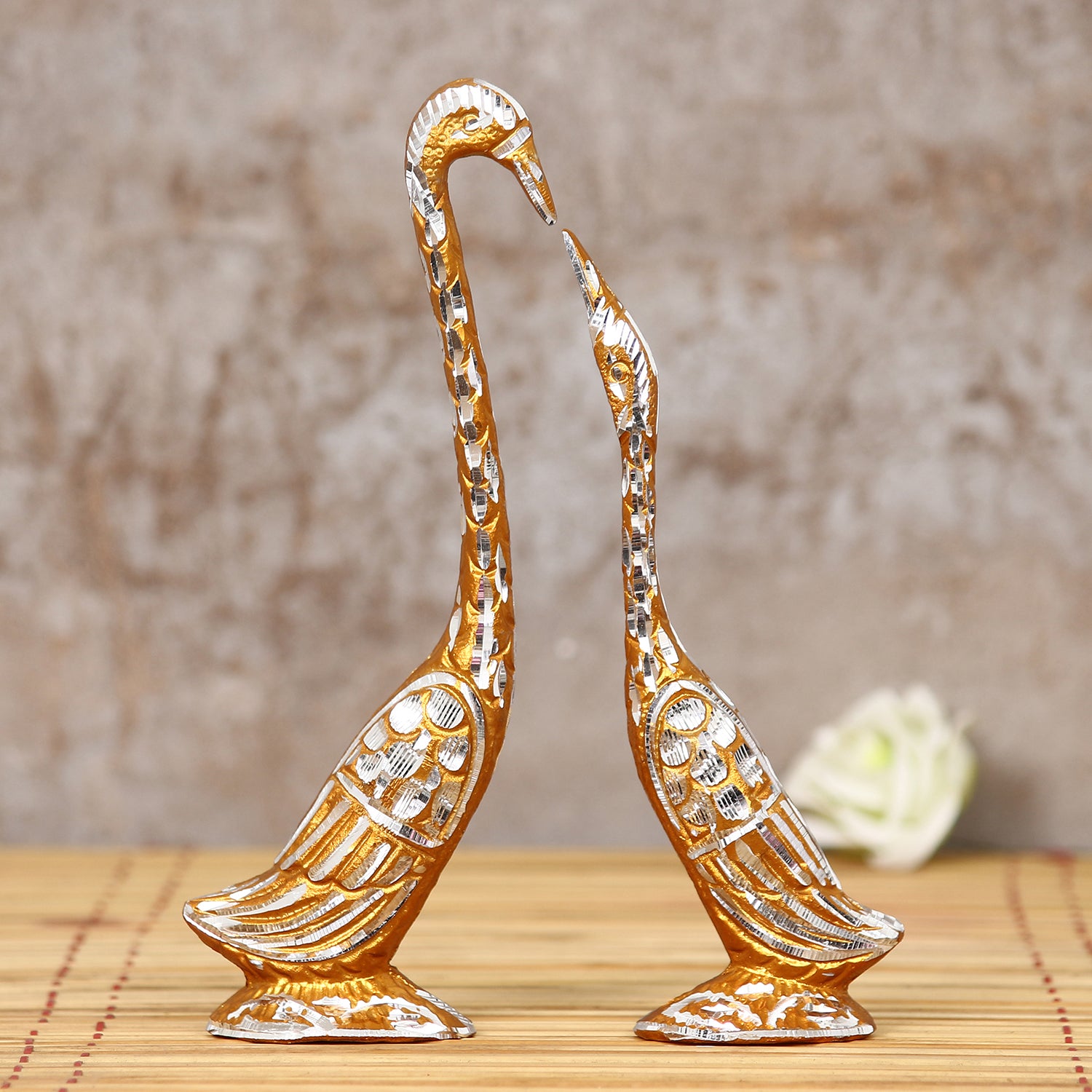 Golden Aluminium Loving Swan couple Love Birds showpiece 2