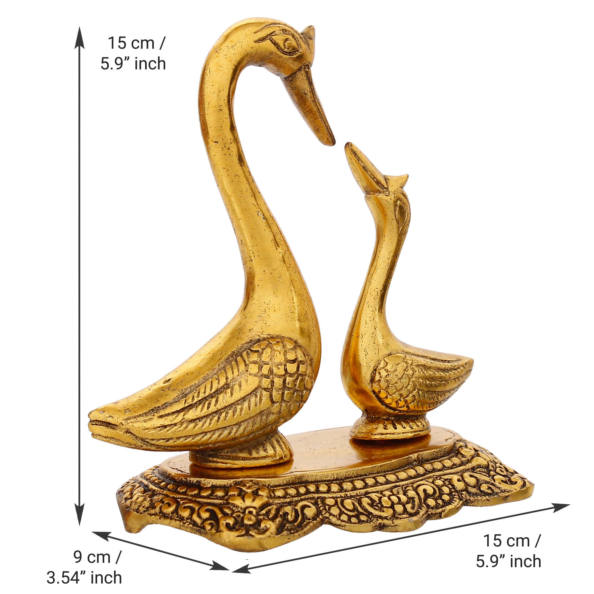 Golden Metal Loving Swan Couple Decorative statue 3