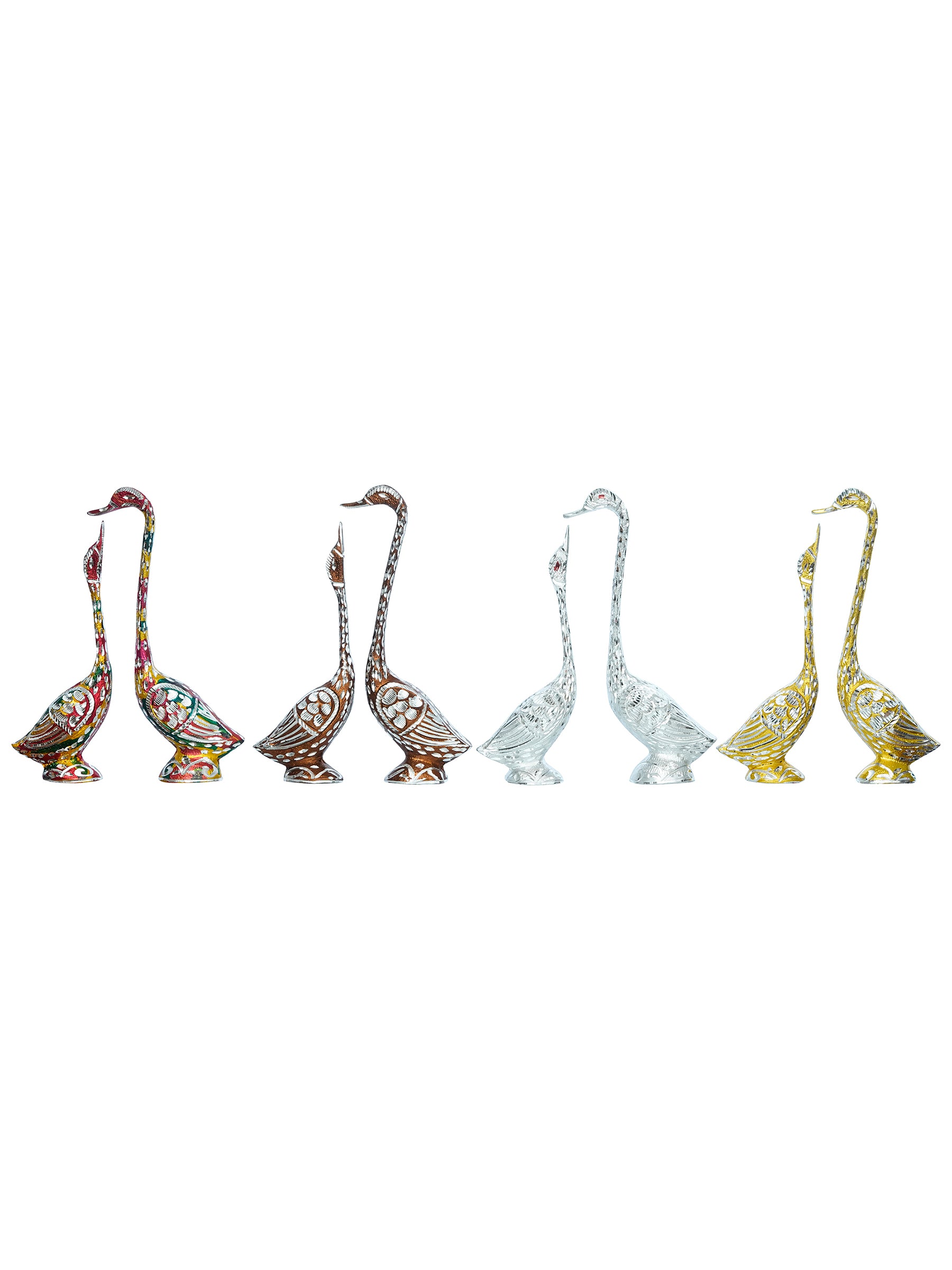 eCraftIndia Set of Four Kissing Swan Couple Handcrafted Decorative showpiece(Colorful, Golden, Silver,Brown) 2