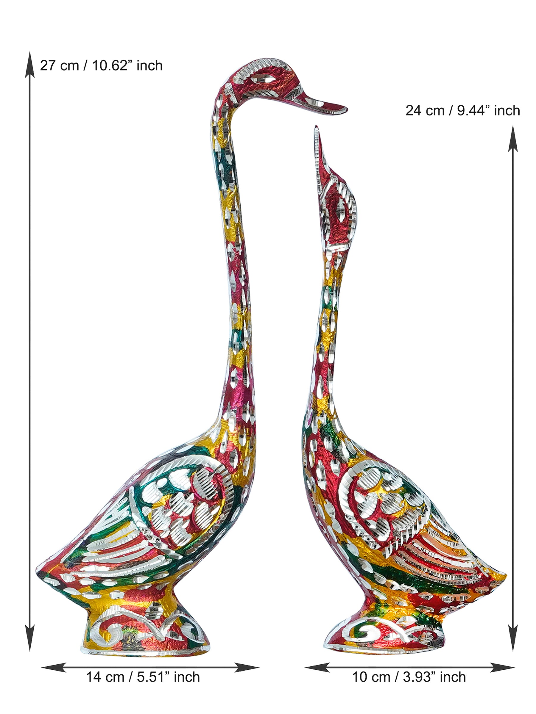 eCraftIndia Set of Four Kissing Swan Couple Handcrafted Decorative showpiece(Colorful, Golden, Silver,Brown) 3