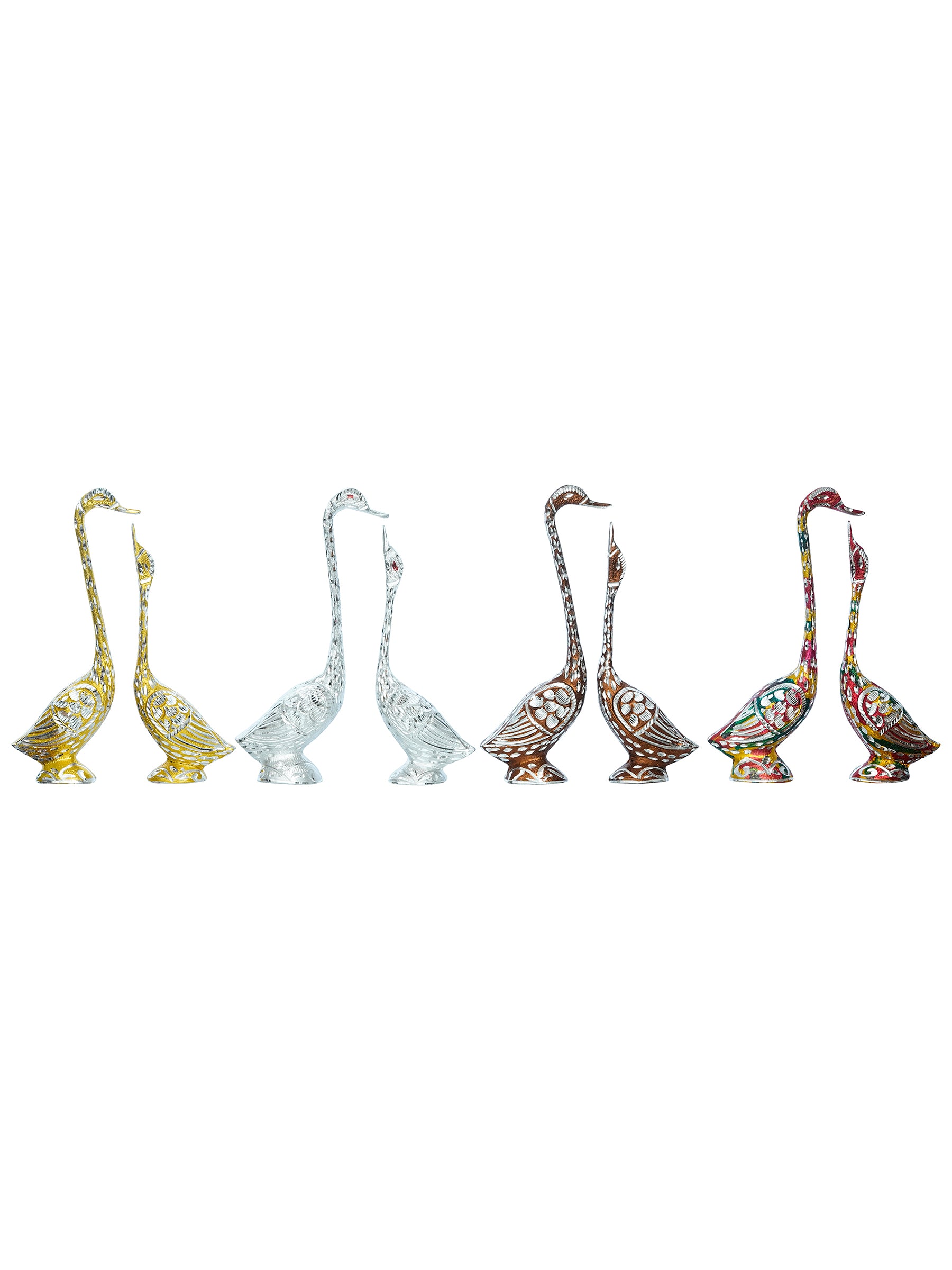 eCraftIndia Set of Four Kissing Swan Couple Handcrafted Decorative showpiece(Colorful, Golden, Silver,Brown) 4