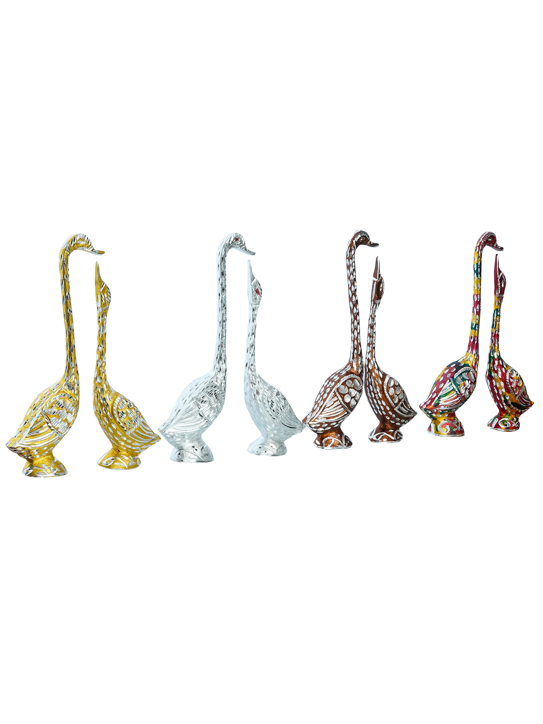 eCraftIndia Set of Four Kissing Swan Couple Handcrafted Decorative showpiece(Colorful, Golden, Silver,Brown) 5