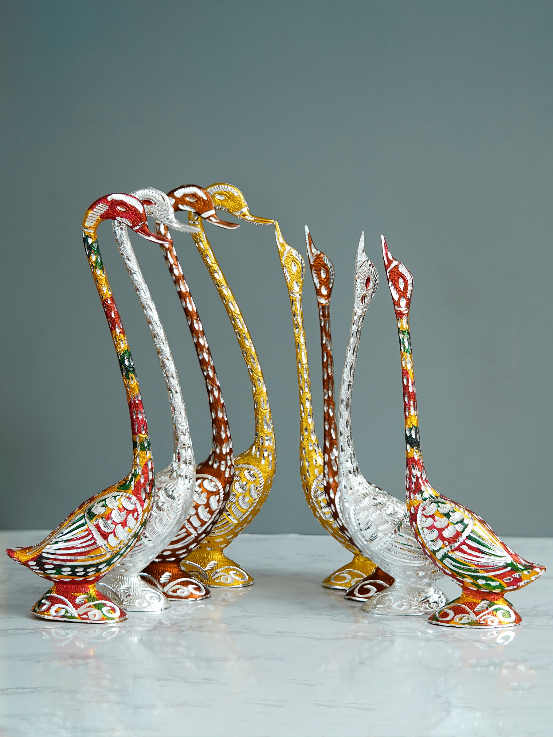 Set of Four Kissing Swan Couple Handcrafted Decorative showpieces(Colorful, Golden, Silver,Brown) 1