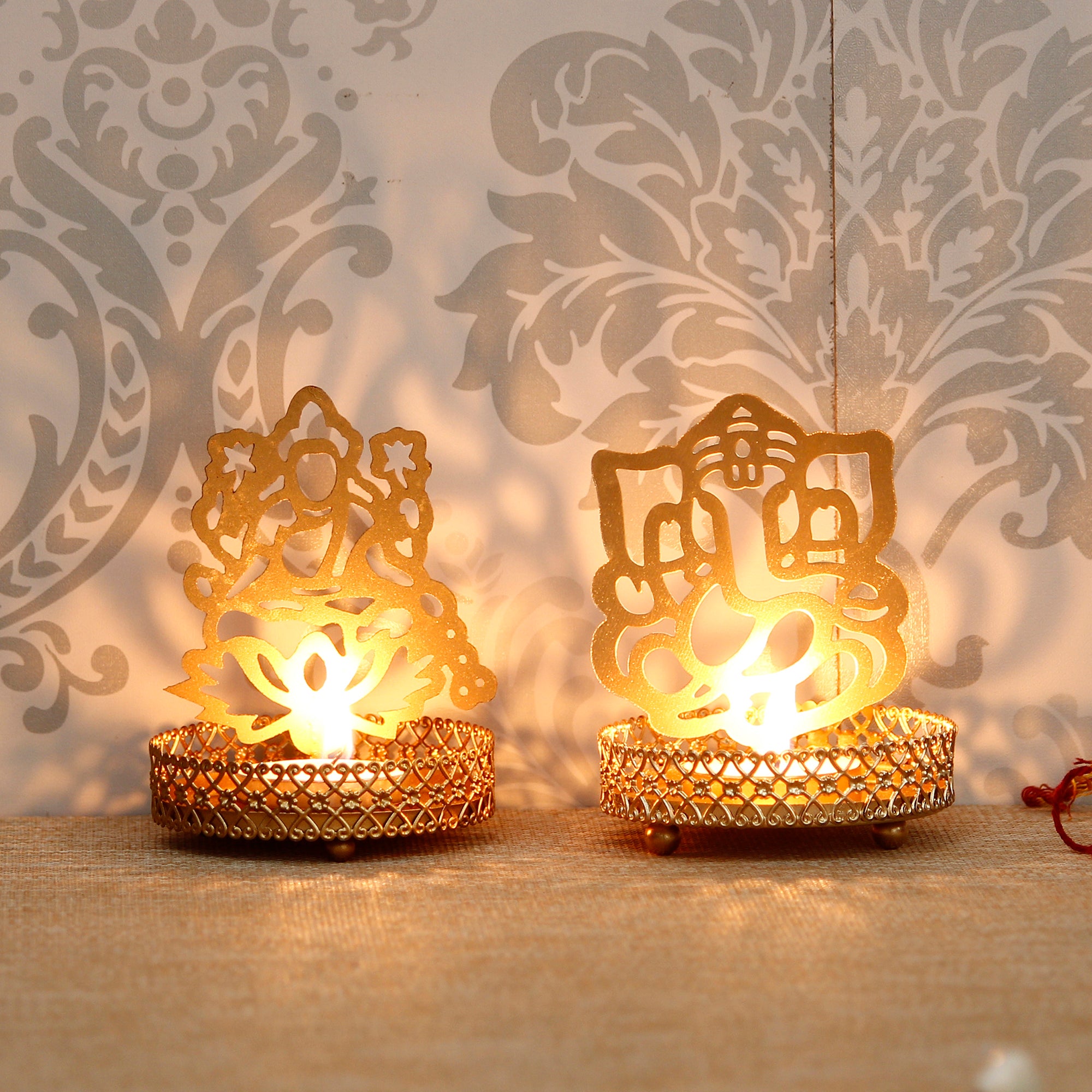 Lord Ganesha and Laxmi Shadow Tea Light Holder 1