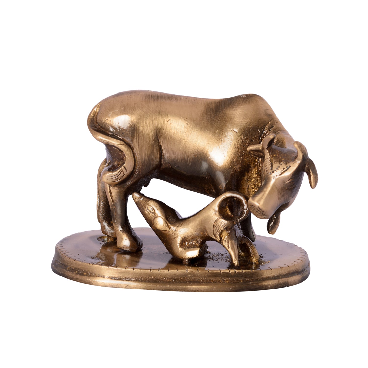 Brown Brass Kamdhenu cow and calf idol