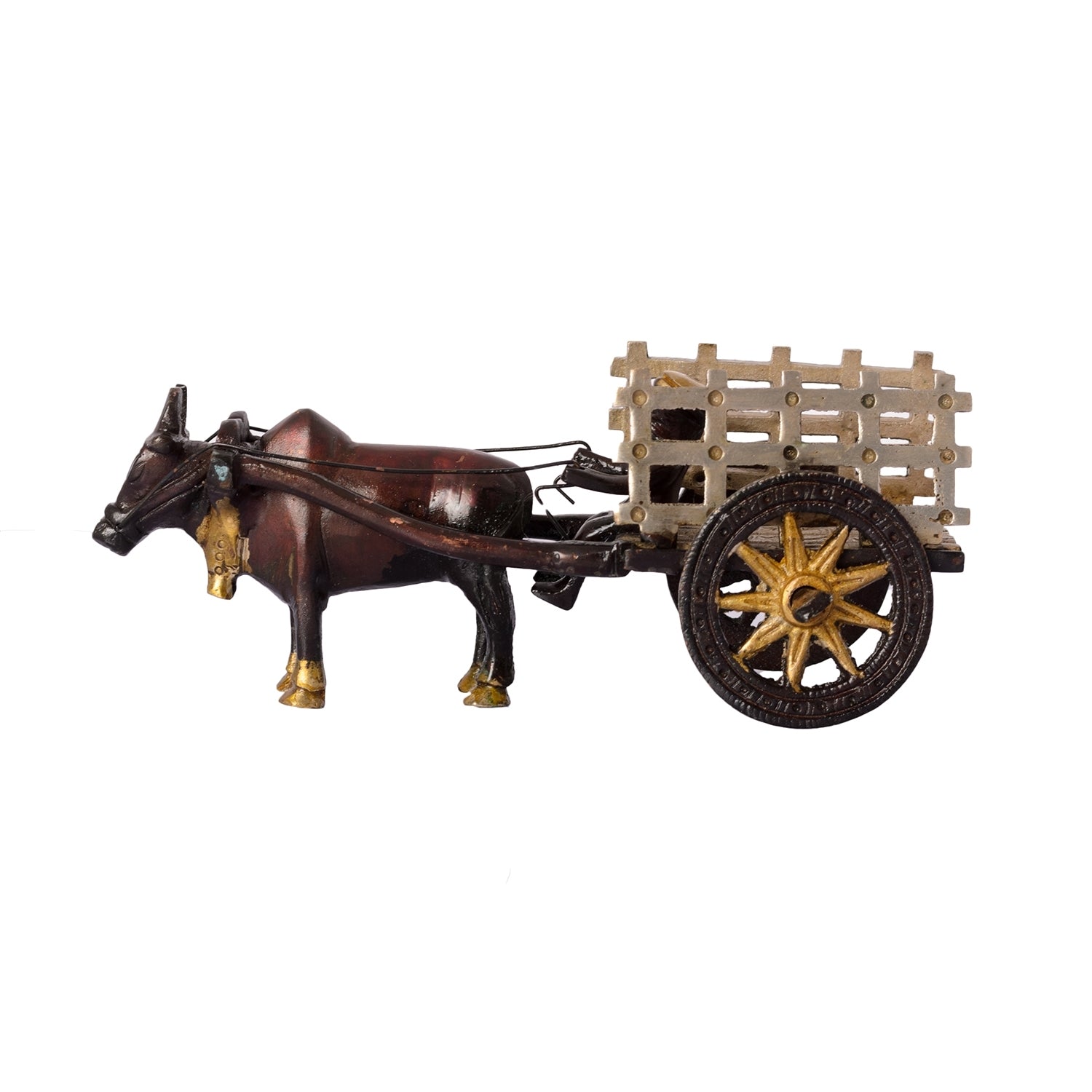 Brown Brass Antique Decorative SINGLE BULL Bullock Cart showpiece 2