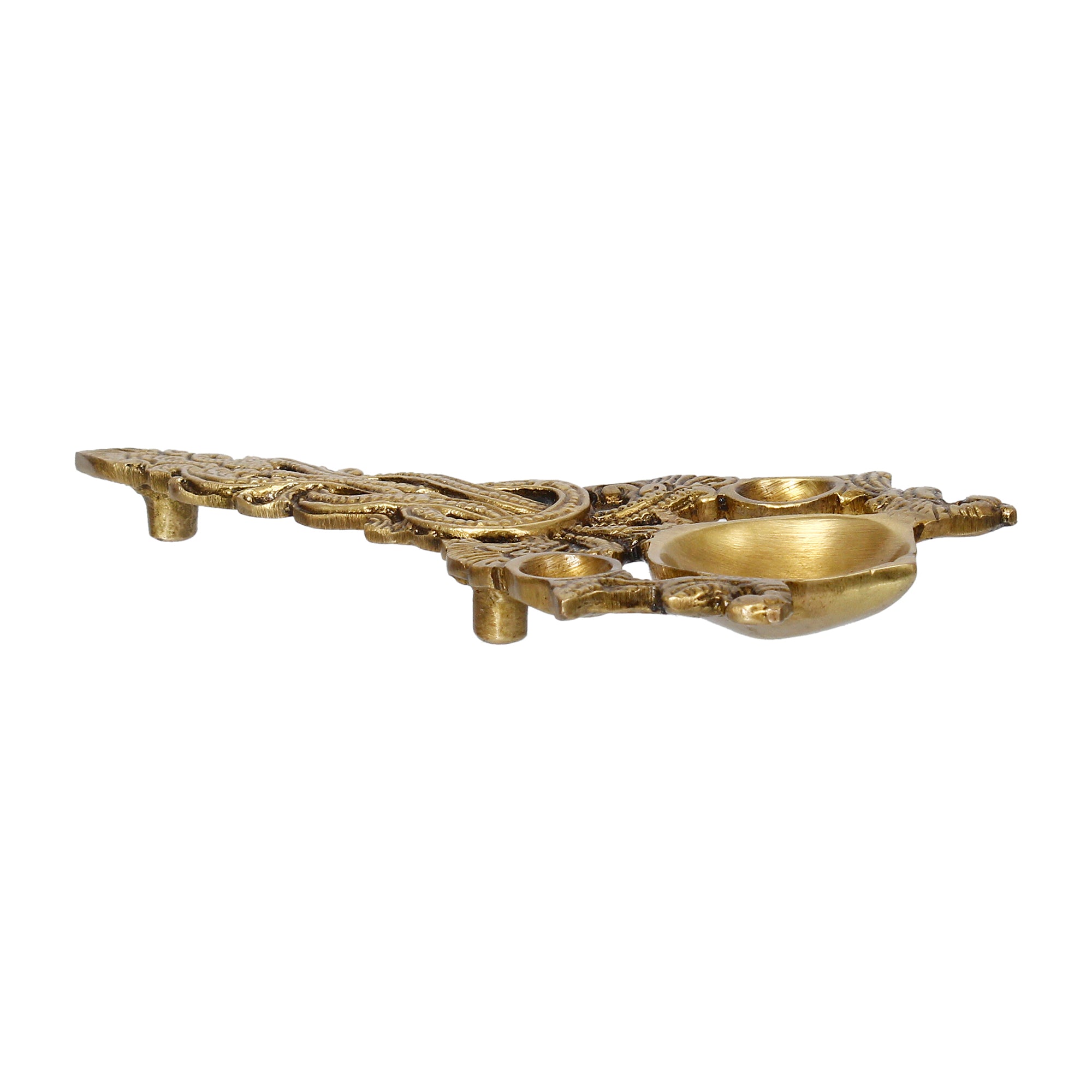 Golden Ethnic Carved Brass Diya With Handle For Pooja Room And Temples 6