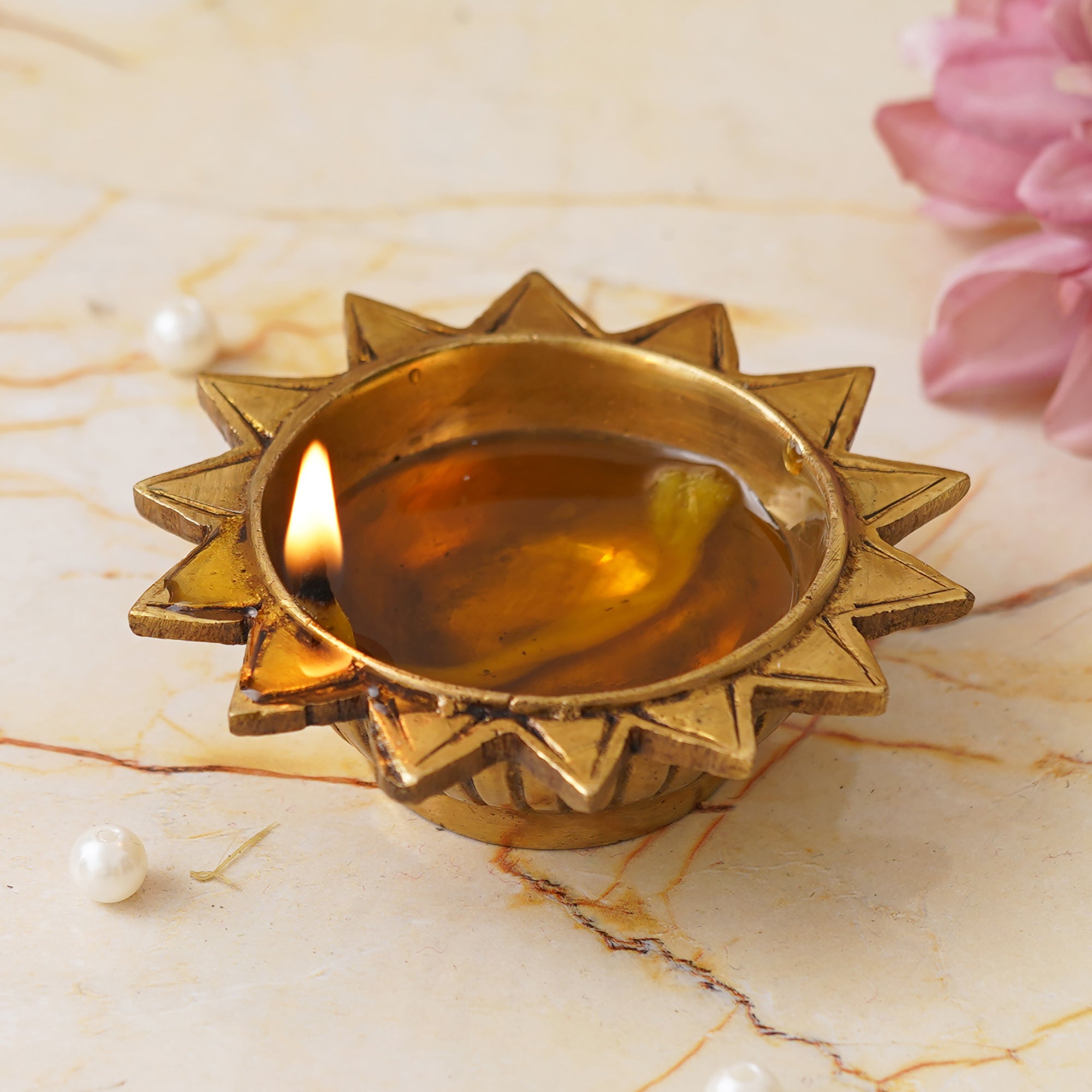 eCraftIndia Golden Sun Shaped Decorative Brass Diya
