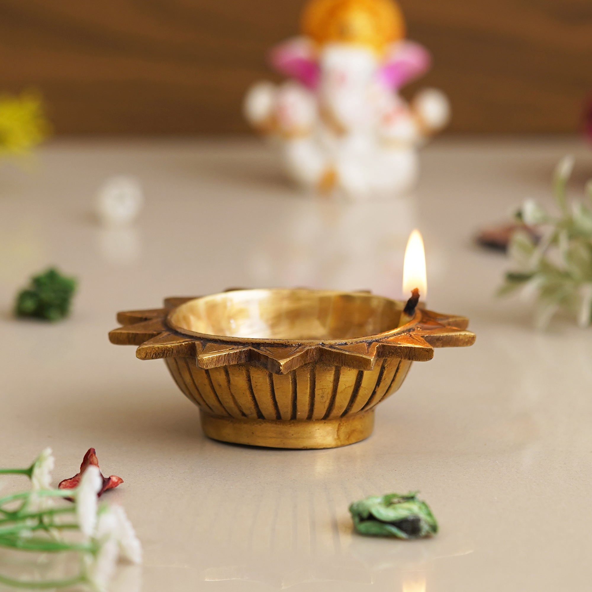 eCraftIndia Golden Sun Shaped Decorative Brass Diya 4