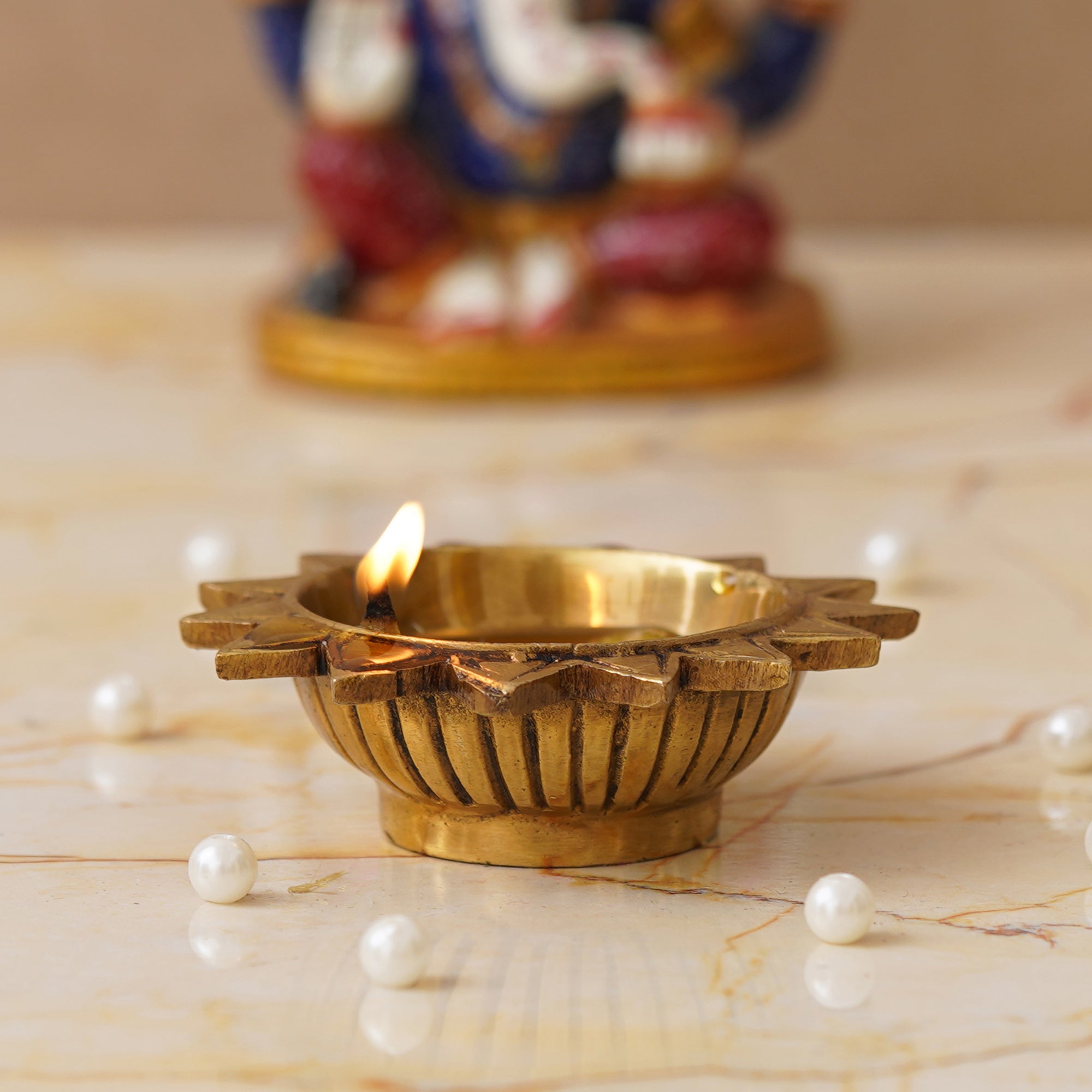 eCraftIndia Golden Sun Shaped Decorative Brass Diya 5