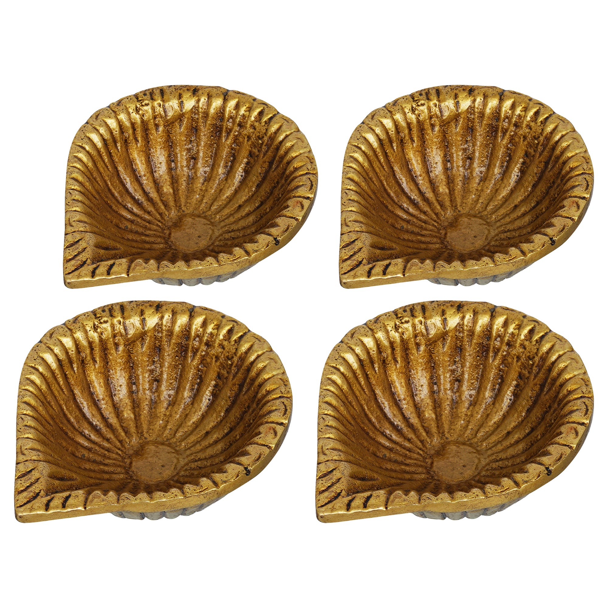eCraftIndia Set of 4 Golden Handcrafted Decorative Brass Diyas 6