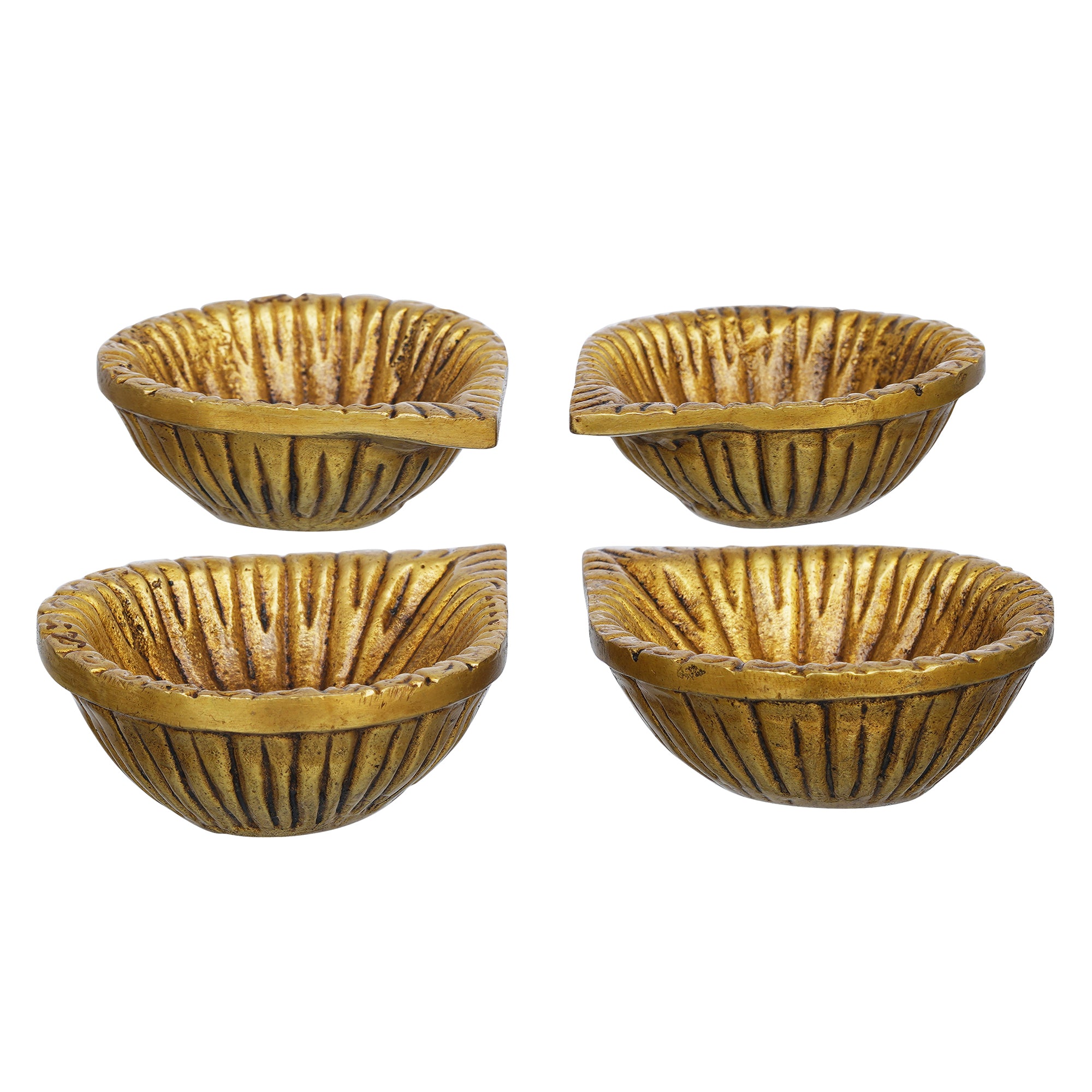 eCraftIndia Set of 4 Golden Handcrafted Decorative Brass Diyas 8
