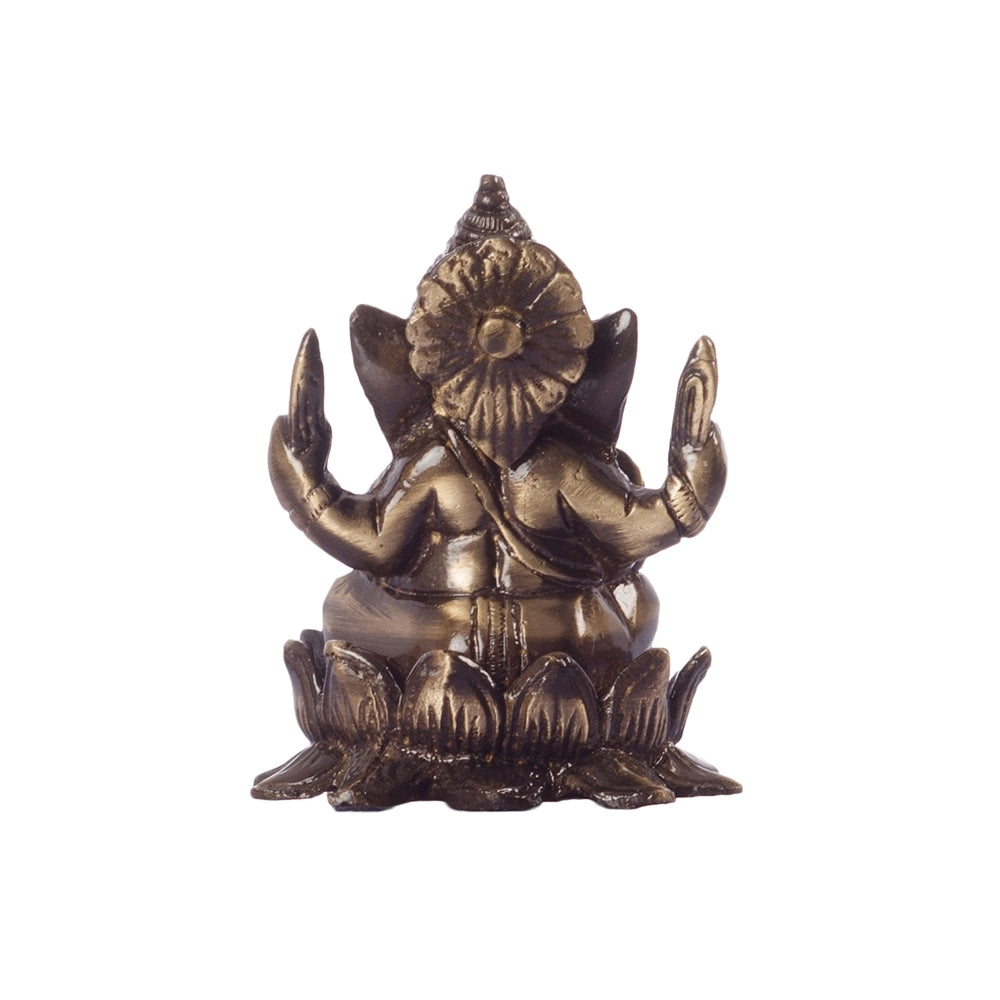 Antique Finish Brass Lord Ganesha Idol On Lotus Flower 5
