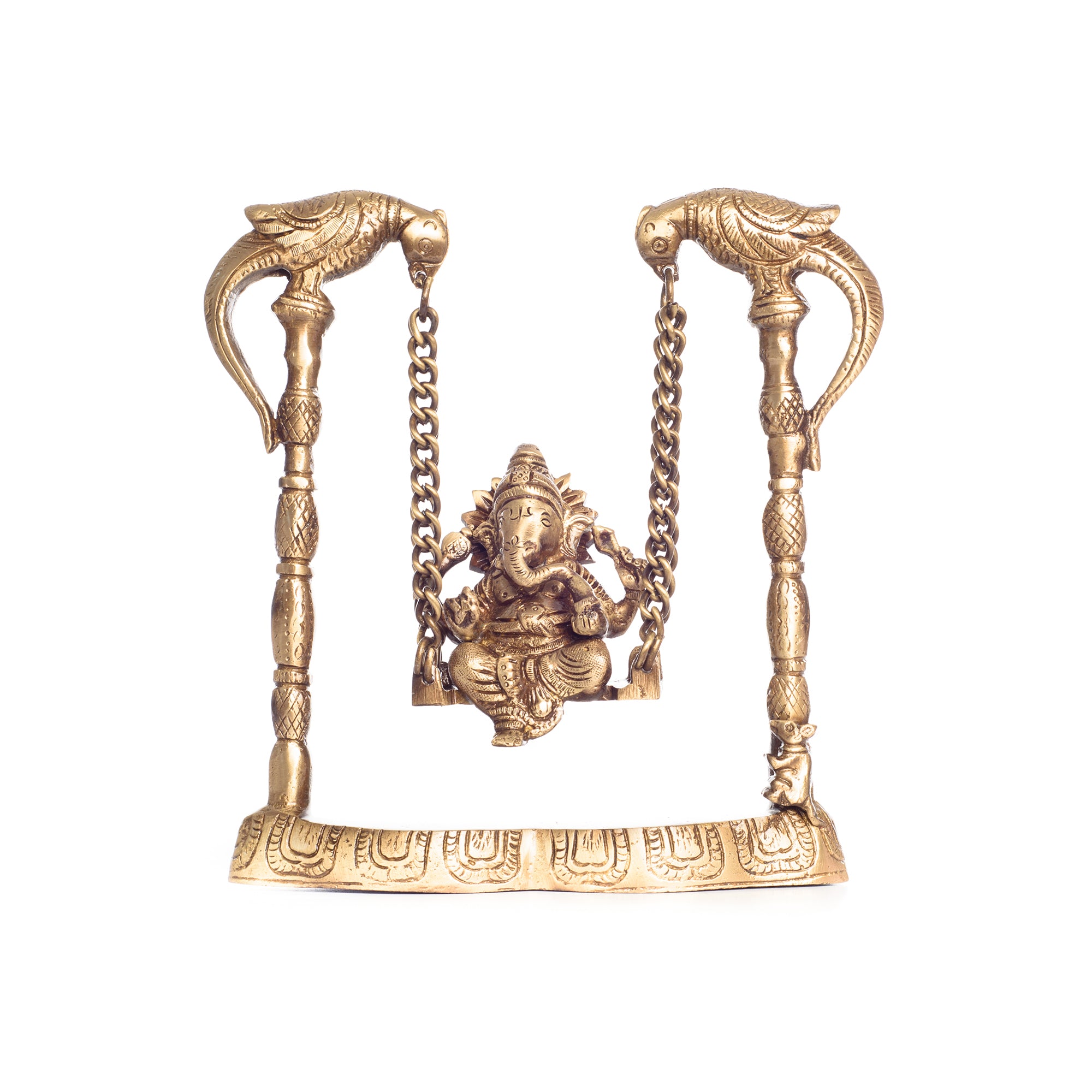 Gold Brass Lord Ganesha on parrot Swing (Jhoola) 2