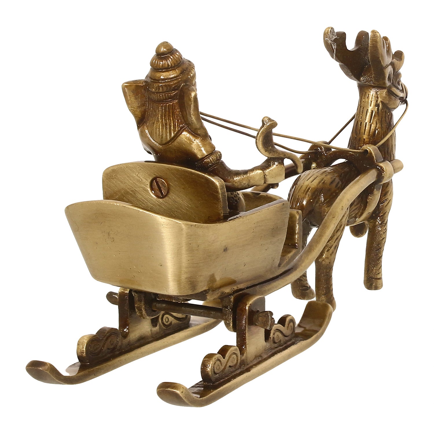 Gold Brass Ganesha Enjoying Ride With Deer Cart Decorative Showpiece 5