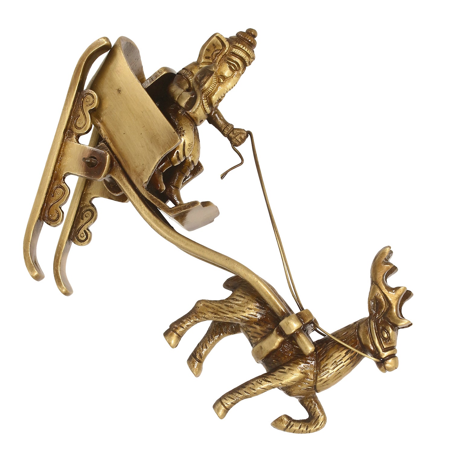 Gold Brass Ganesha Enjoying Ride With Deer Cart Decorative Showpiece 6