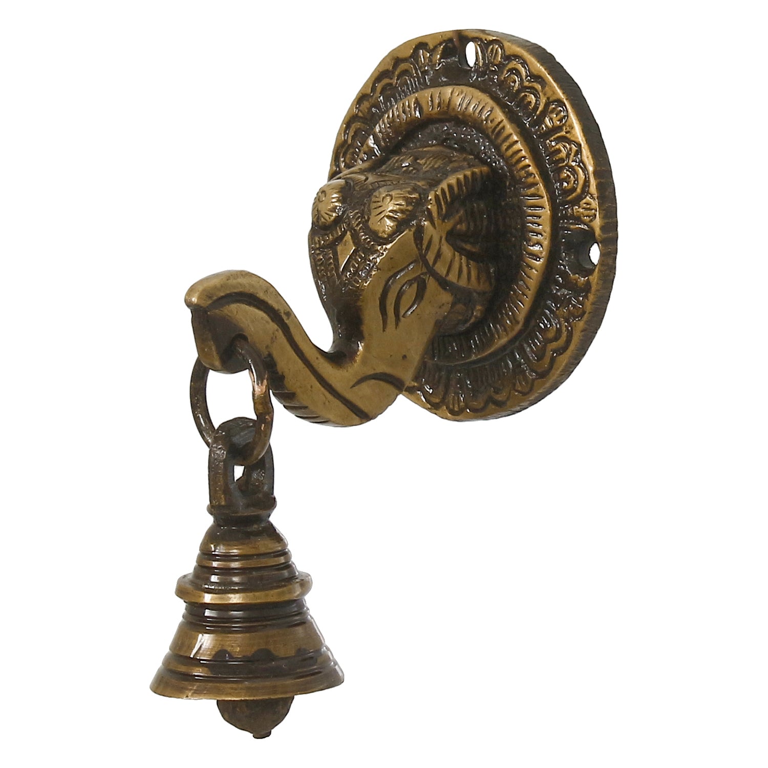 Brown Brass Elephant Face wall Hanging with Bell Decorative Showpiece 4