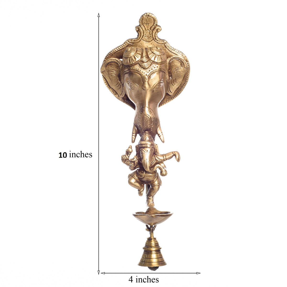 Brass Ganesha wall hanging Deepak with bell and Dancing Ganesha