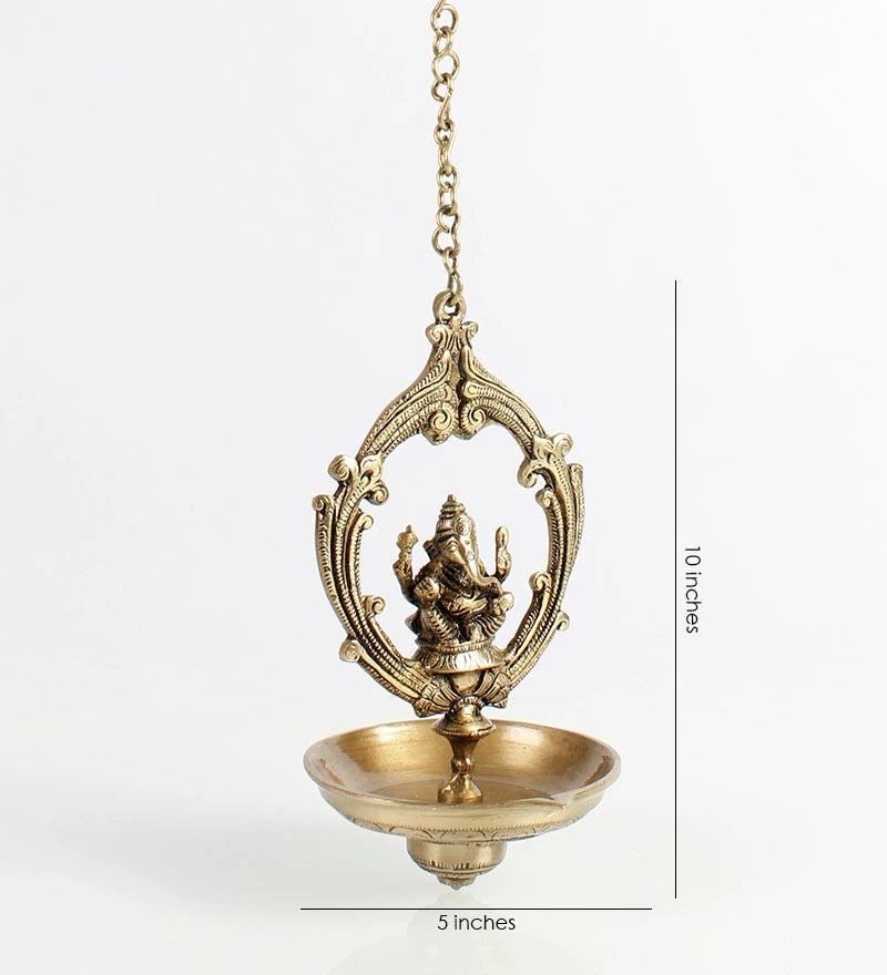 Golden Brass Lord Ganesha Idol Hanging Diya 2