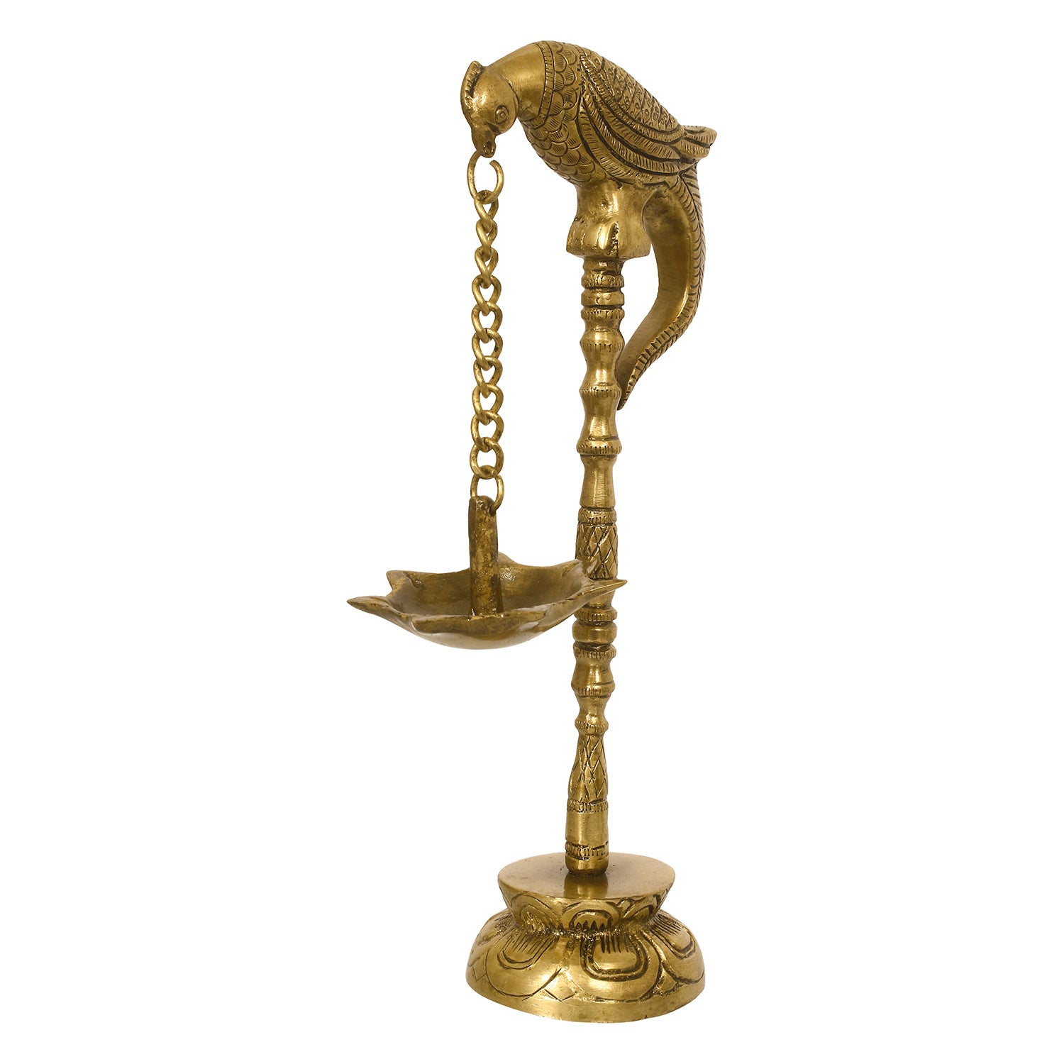 Golden Decorative Handcrafted Parrot Showpiece Brass Diya Stand with 7 wicks 2