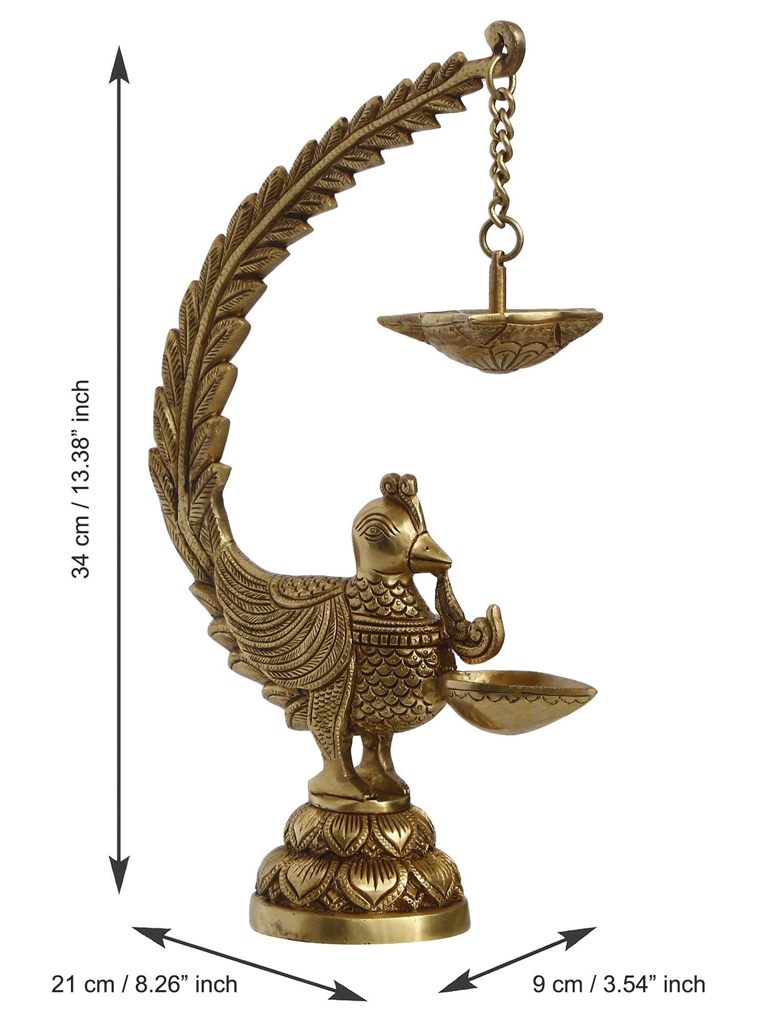 Golden Brass Decorative Handcrafted Peacock Showpiece with Diya for 6 Wicks 3