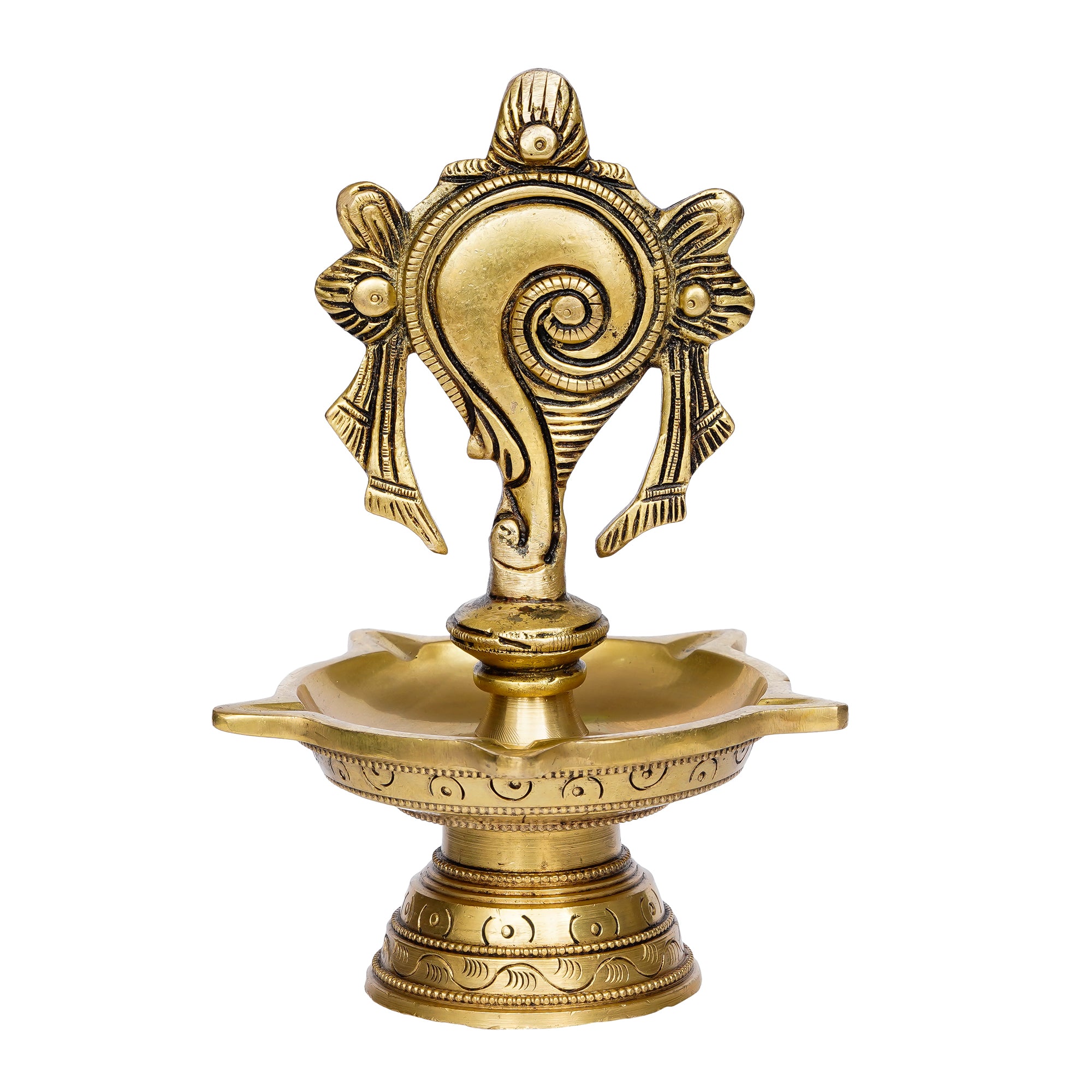 Shankha Handcrafted Brass Diya with 5 wicks 2