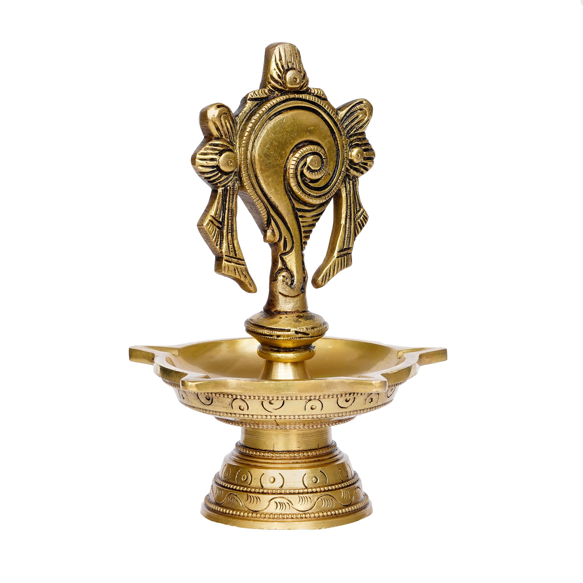 Shankha Handcrafted Brass Diya with 5 wicks 5