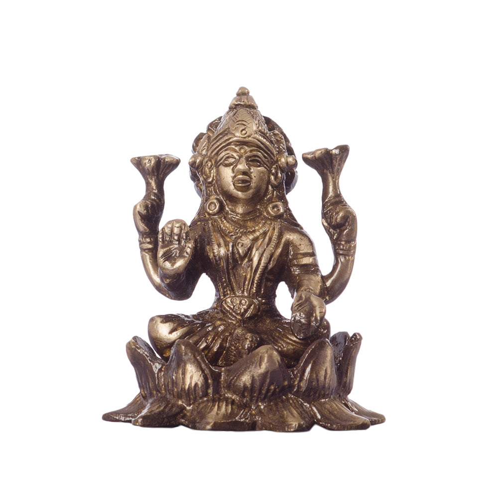 Antique Finish Brass Goddess Laxmi on Lotus
