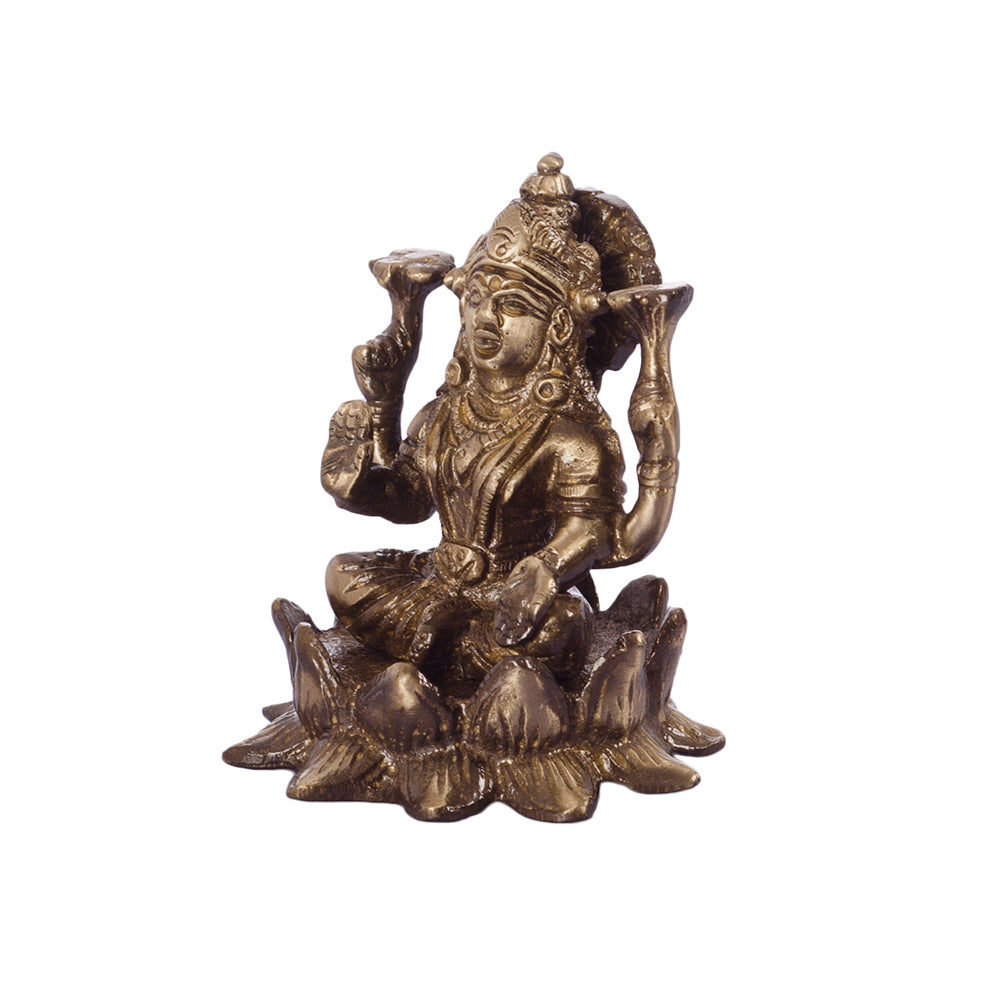 Antique Finish Brass Goddess Laxmi on Lotus 3