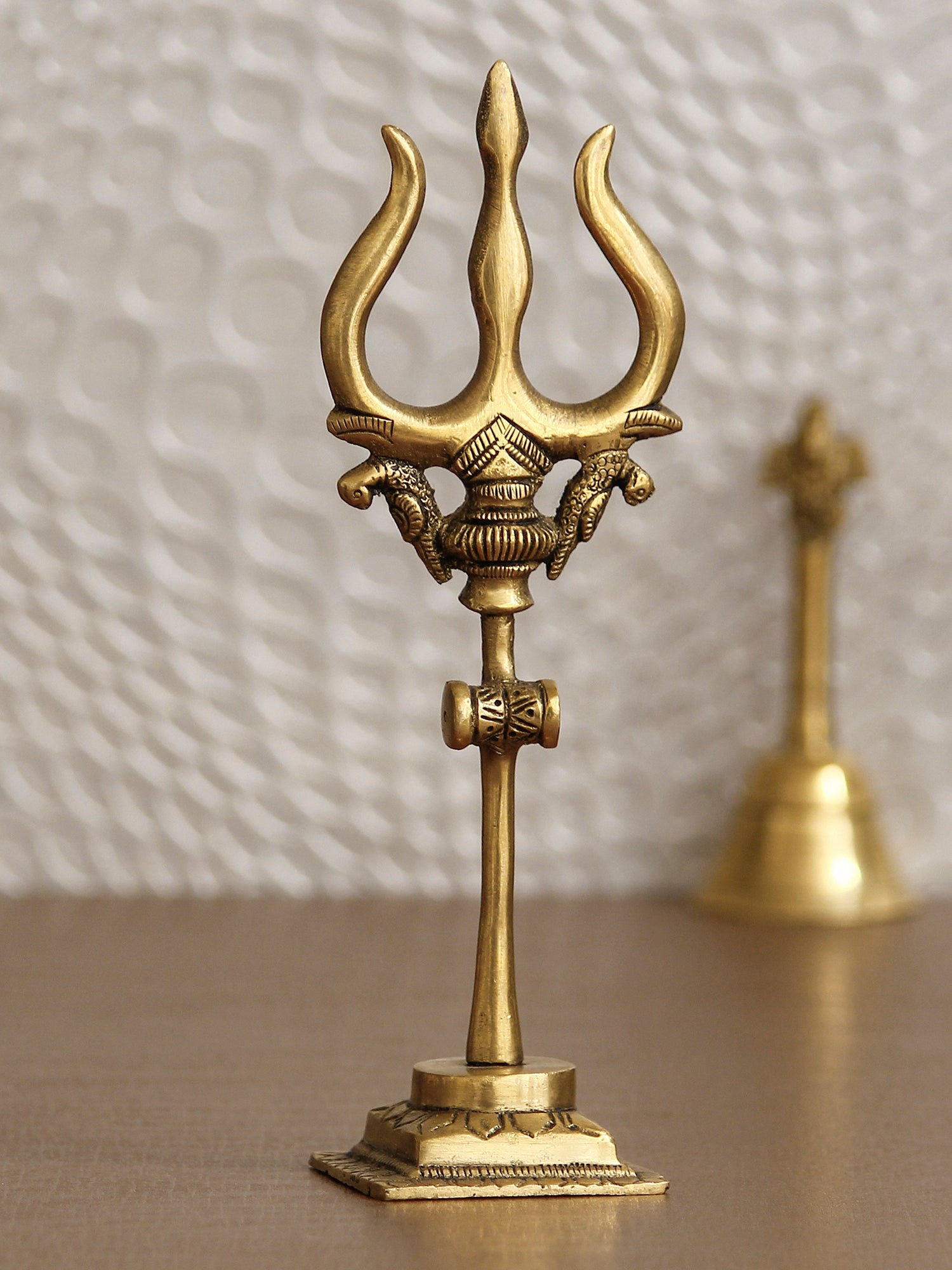 Gold Brass Trishul with Damru Handcrafted Figurine 1