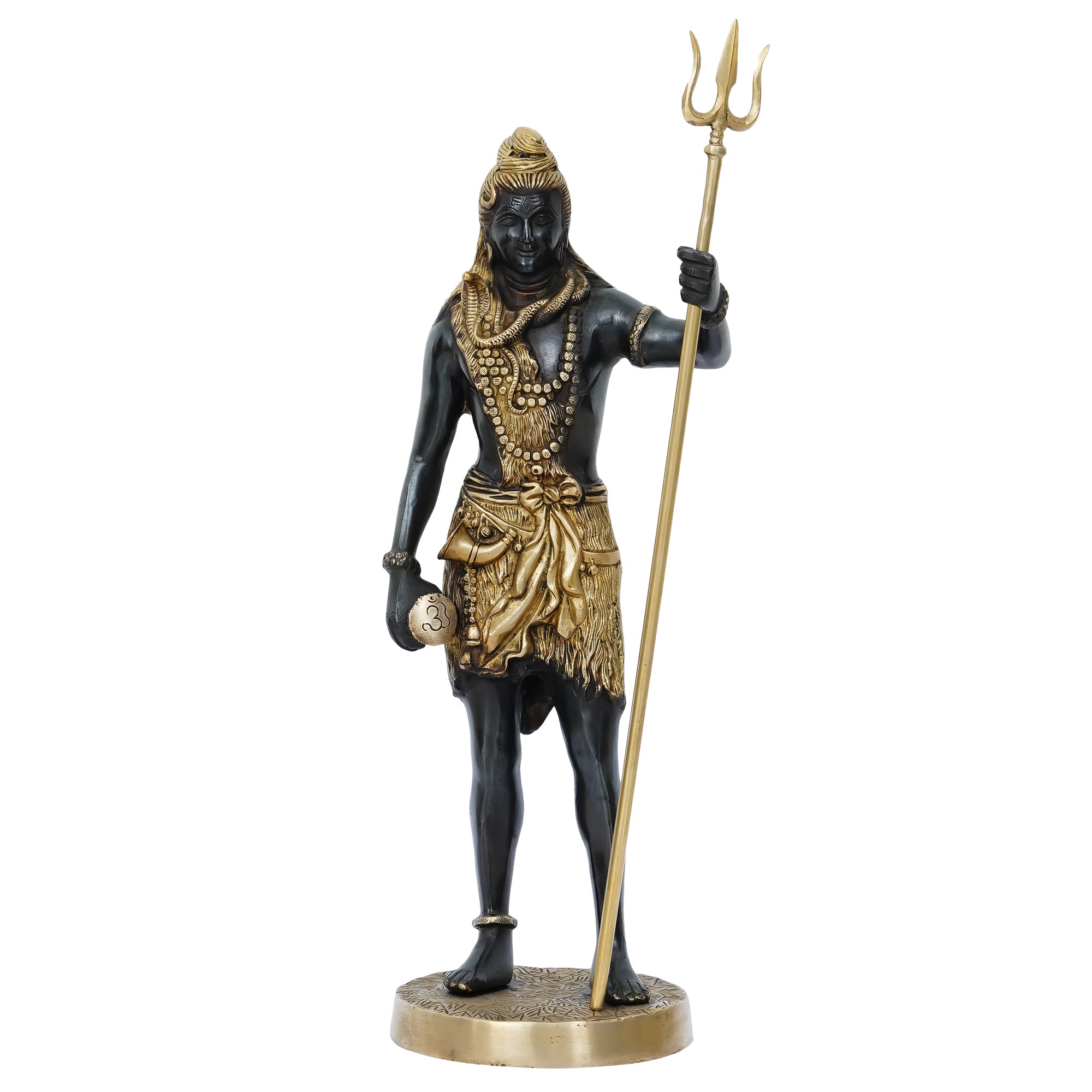 Gold & Black Brass Handcrafted Standing Lord Shiva with Trishul and Damru Statue 2