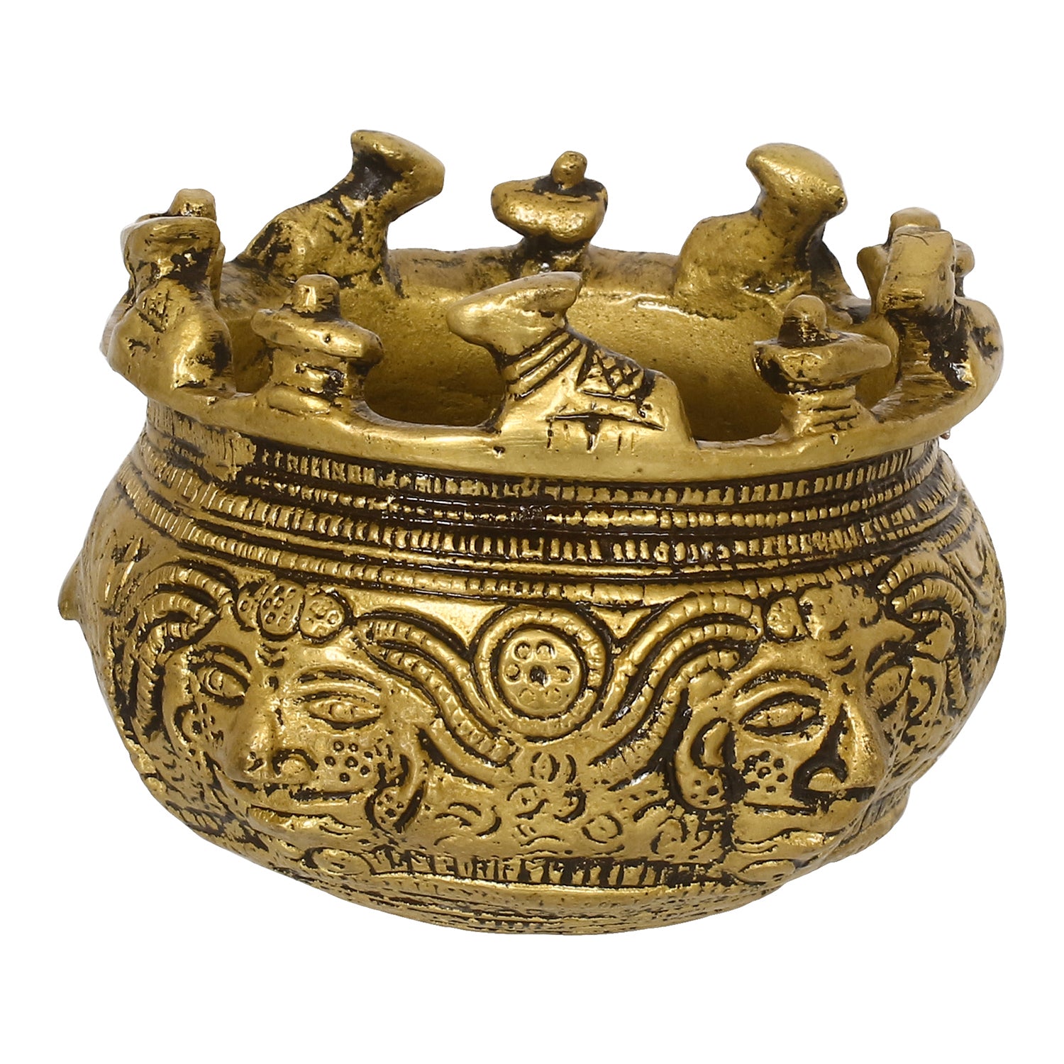 Golden Brass Auspicious Kalash, Shivling And Nandi On The Rim Of The Kalash/Pot For Religious Offerings 5