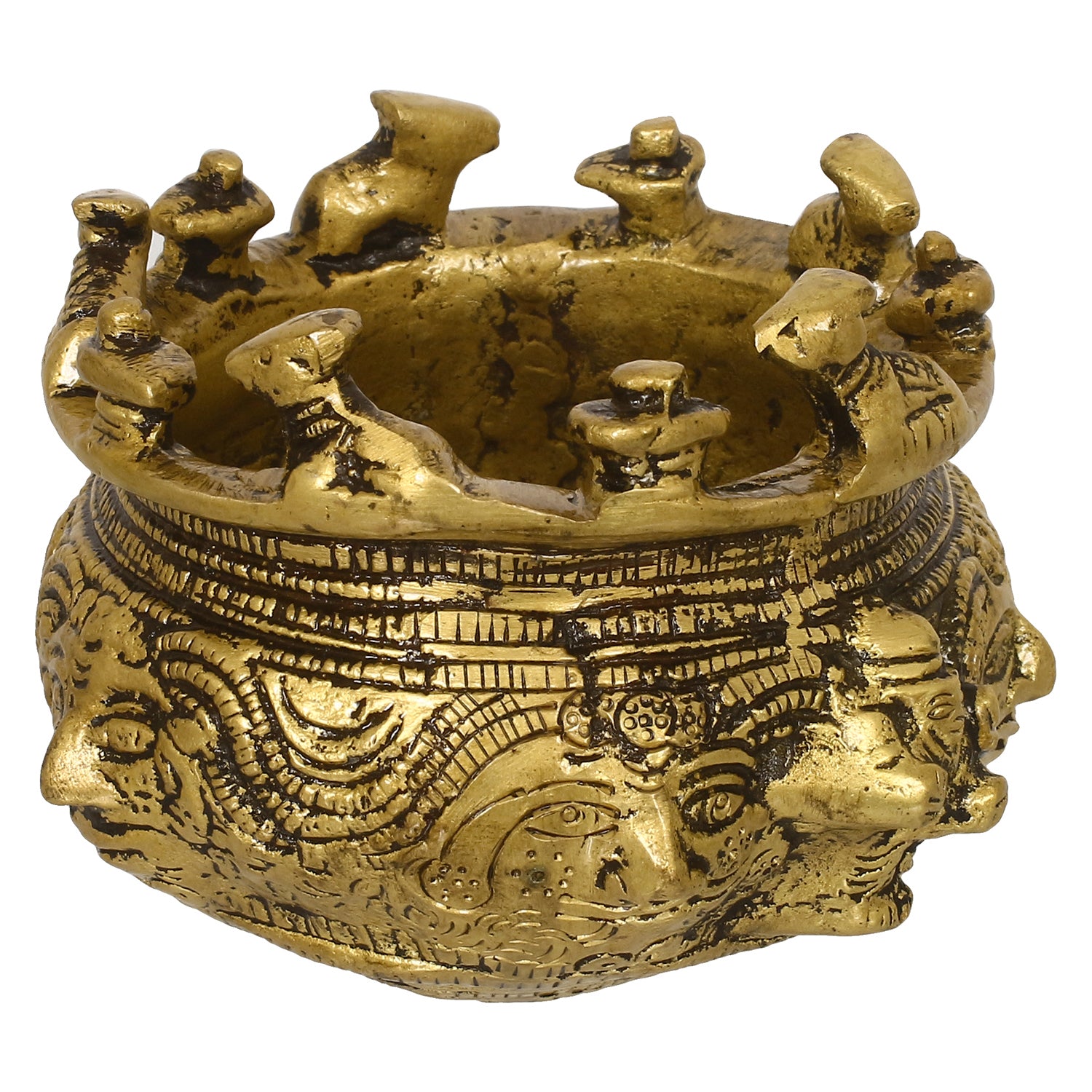 Golden Brass Auspicious Kalash, Shivling And Nandi On The Rim Of The Kalash/Pot For Religious Offerings 6