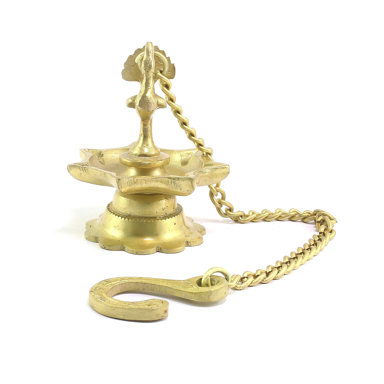 7 Wicks Decorative Peacock Brass Diya With Bell Wall Hanging With Chain 4