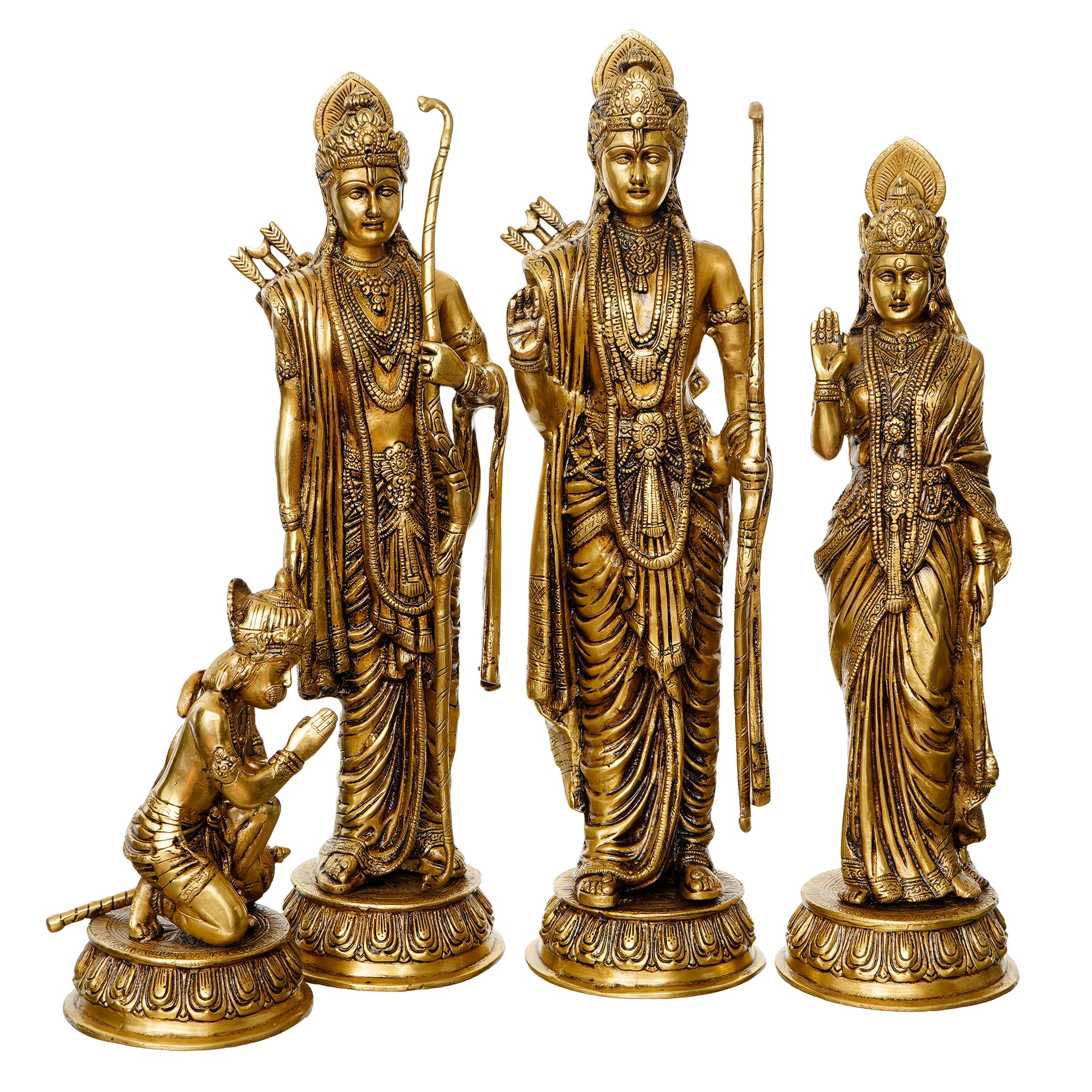 Golden Brass Handcrafted Ram Darbar - Lord Ram, Sita and Laxman Along With Lord Hanuman Idols 2