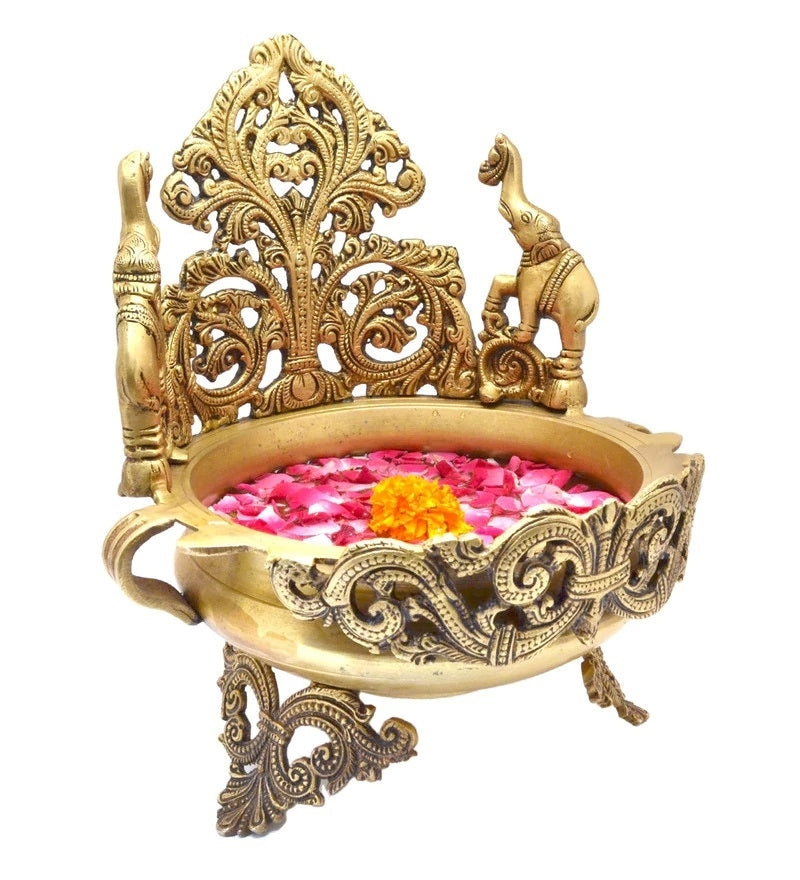 Golden Elephant Design Decorative Brass Urli Bowl 3