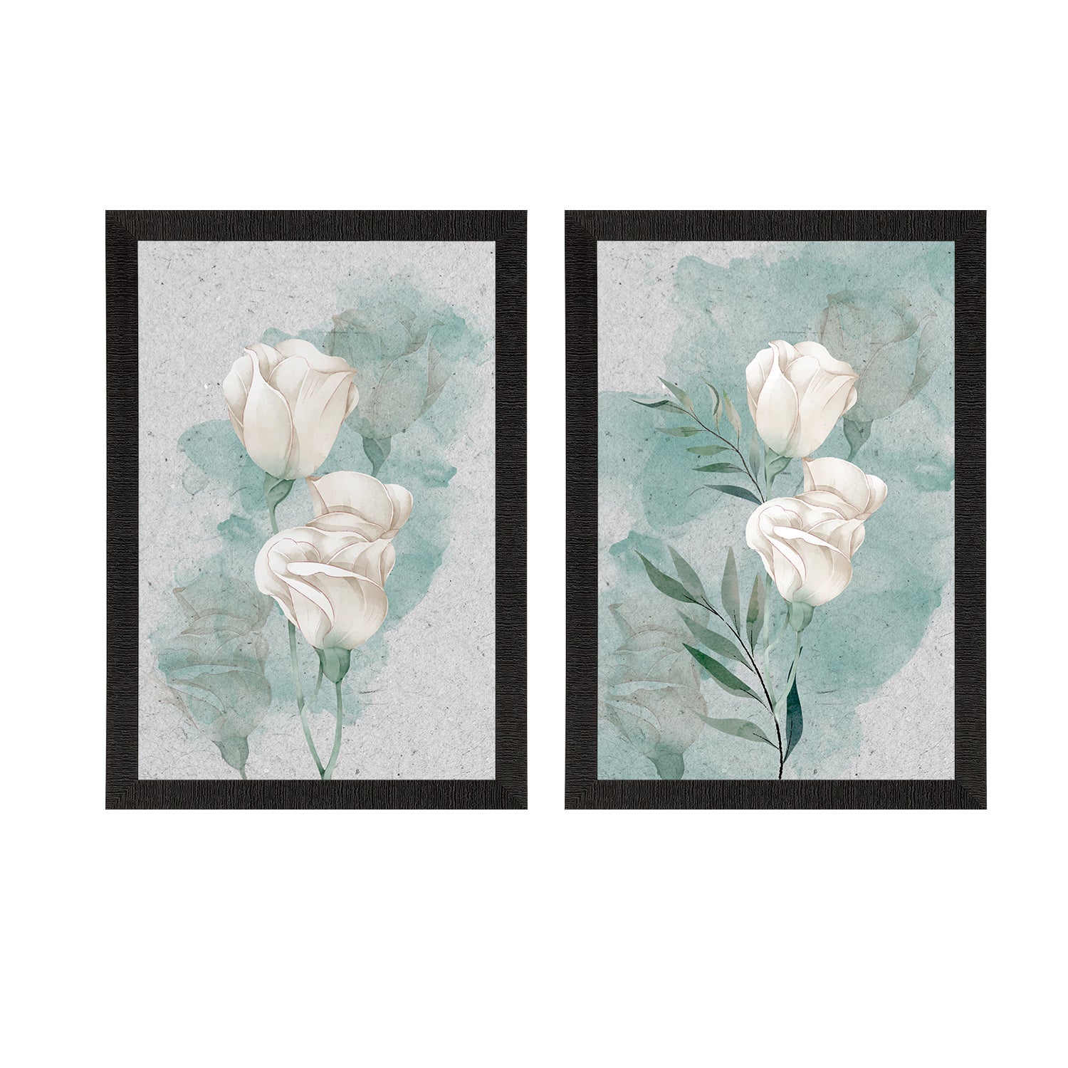 white Flower on Blue Watercolour Texture Set of 2 Original Design Satin Matt Texture UV Art Painting 2