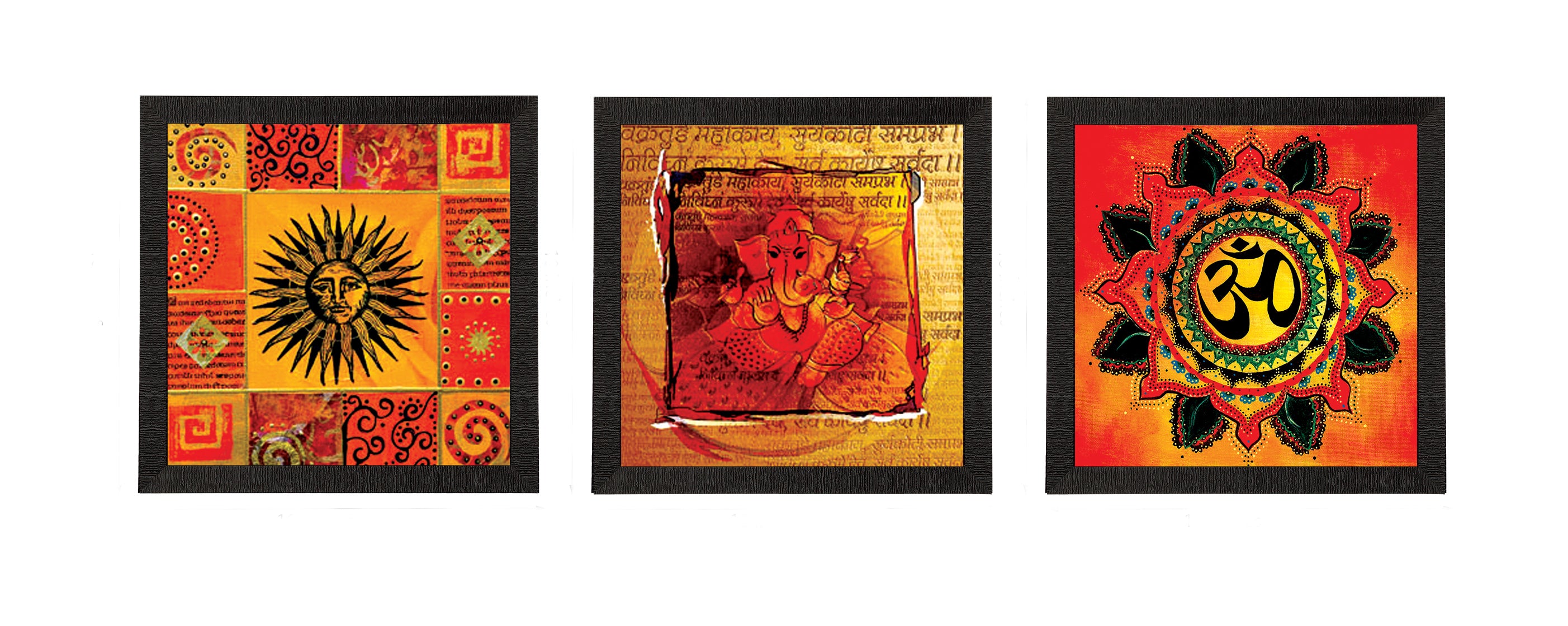 Set Of 3 Om and Ganesha Satin Matt Texture UV Art Painting