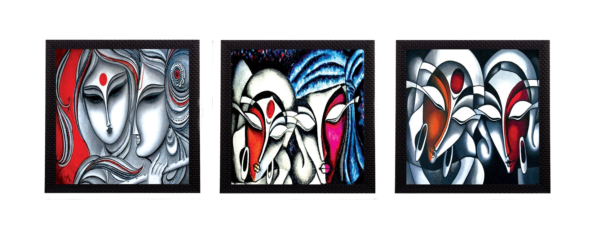 Set Of 3 Face Of Radha Krishna Satin Matt Texture UV Art Painting
