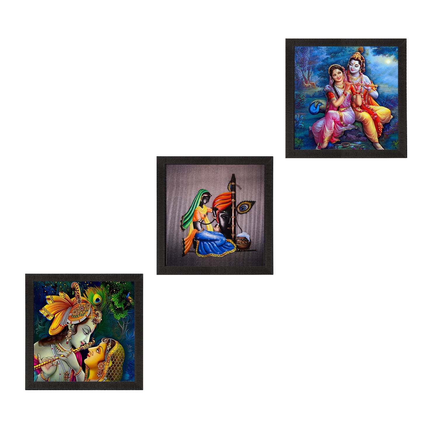 Set Of 3 Radha Krishna Paper Painting