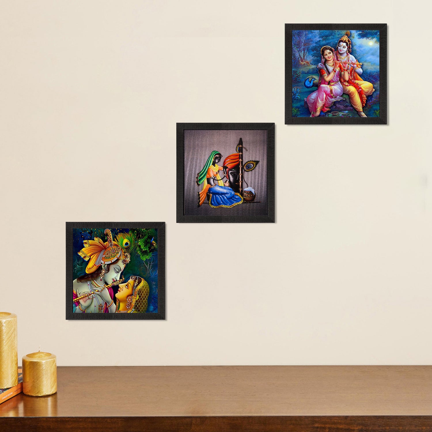 Set Of 3 Radha Krishna Paper Painting 1