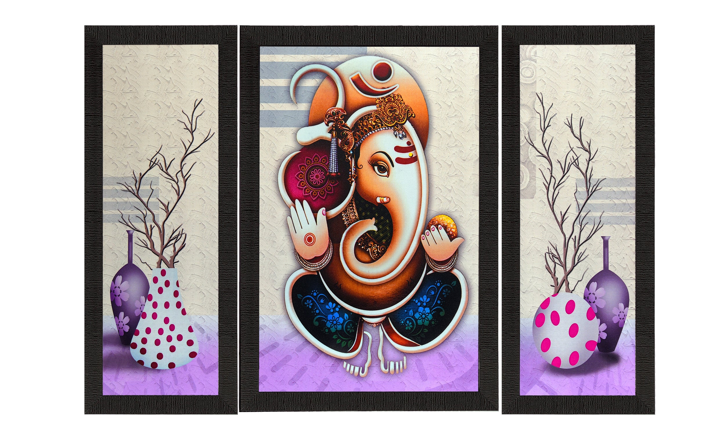 Set Of 3 Ganesha Satin Matt Texture UV Art Painting