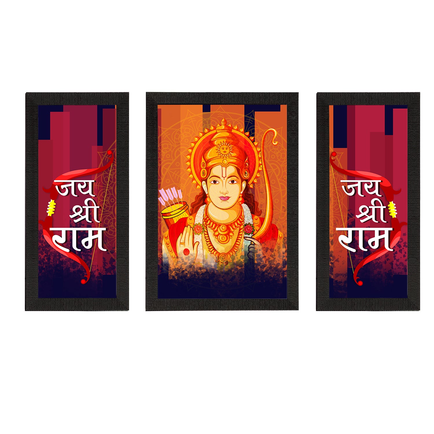 Set of 3 Lord Ram Satin Matt Textured UV Art Painting