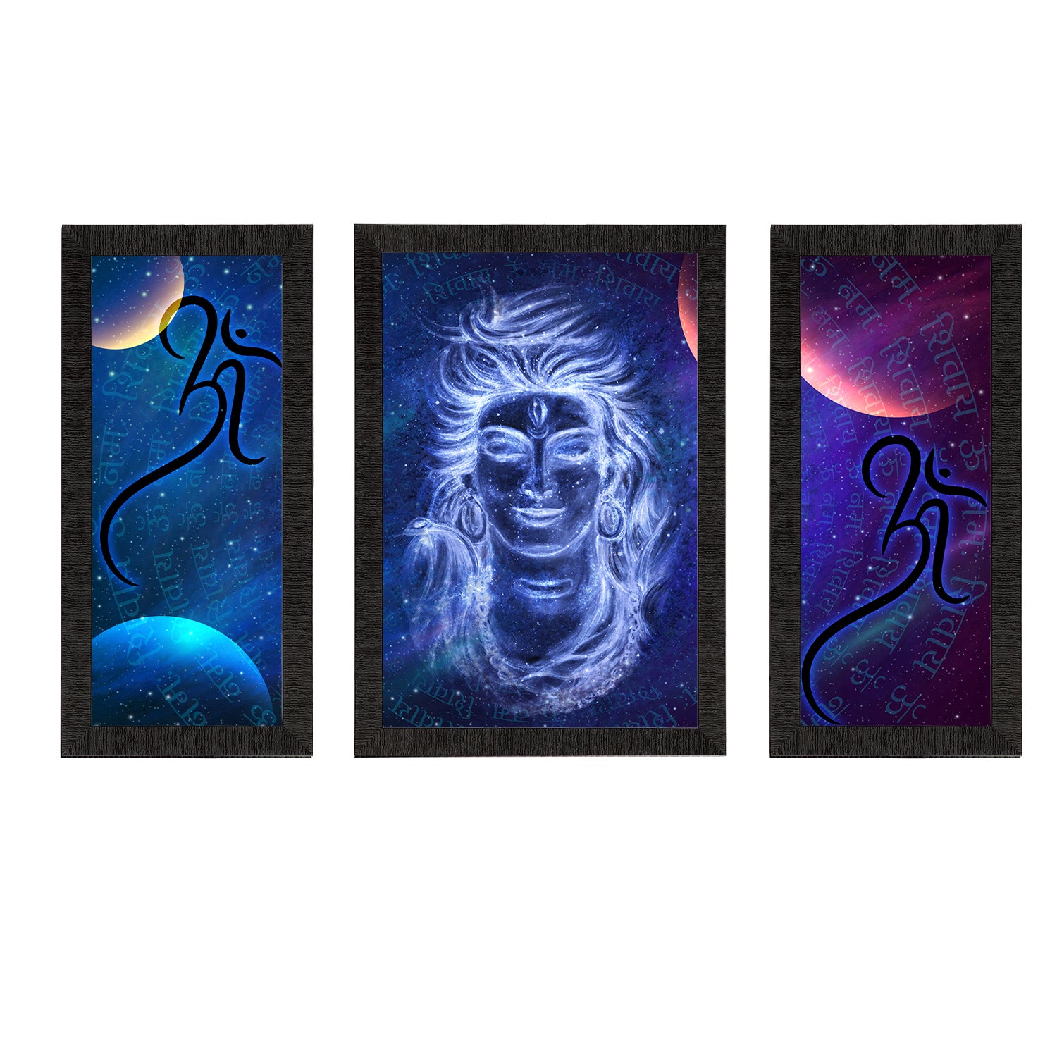 Set of 3 Lord Shiva Satin Matt Textured UV Art Painting