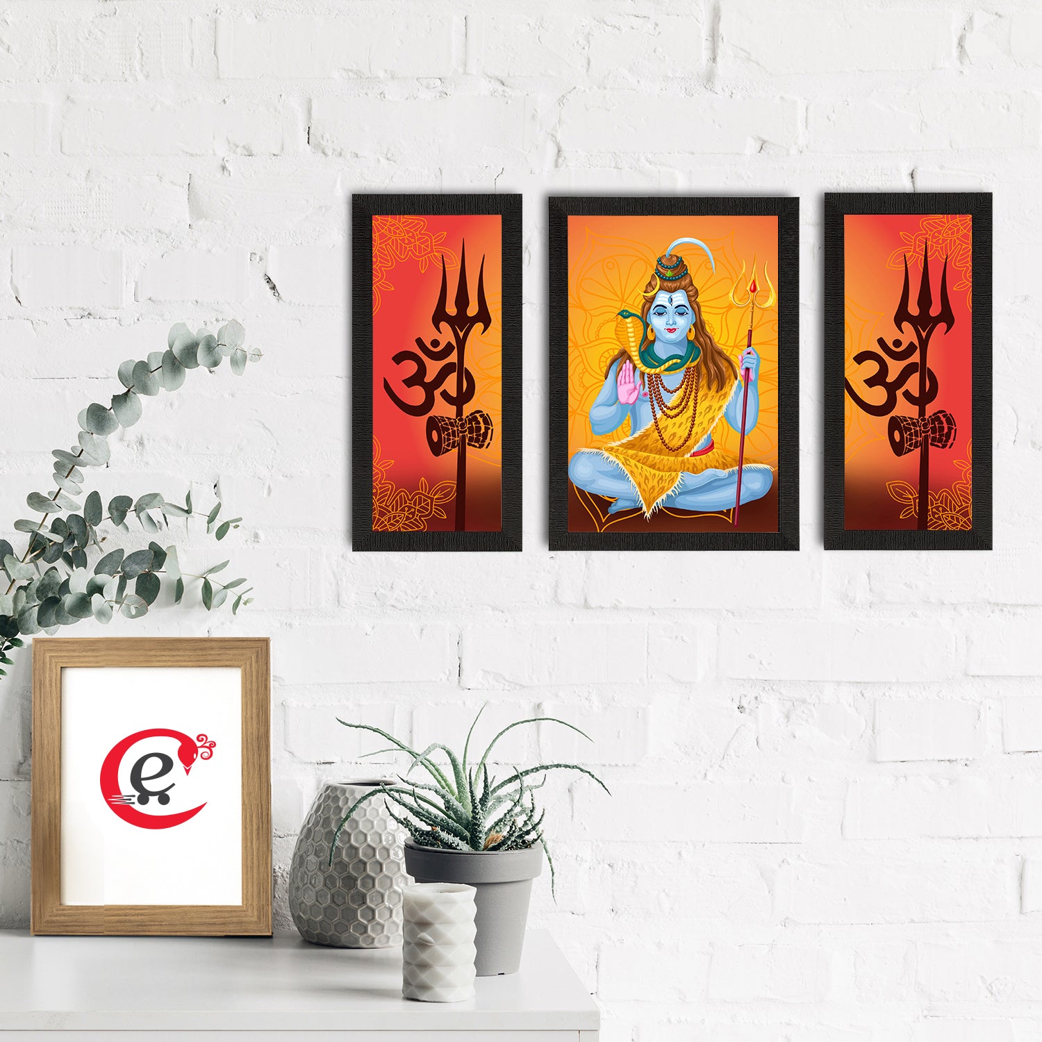Set of 3 Lord Shiva Satin Matt Textured UV Art Painting 1