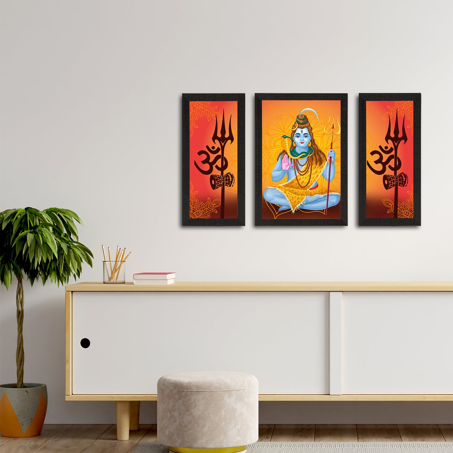 Set of 3 Lord Shiva Satin Matt Textured UV Art Painting 2