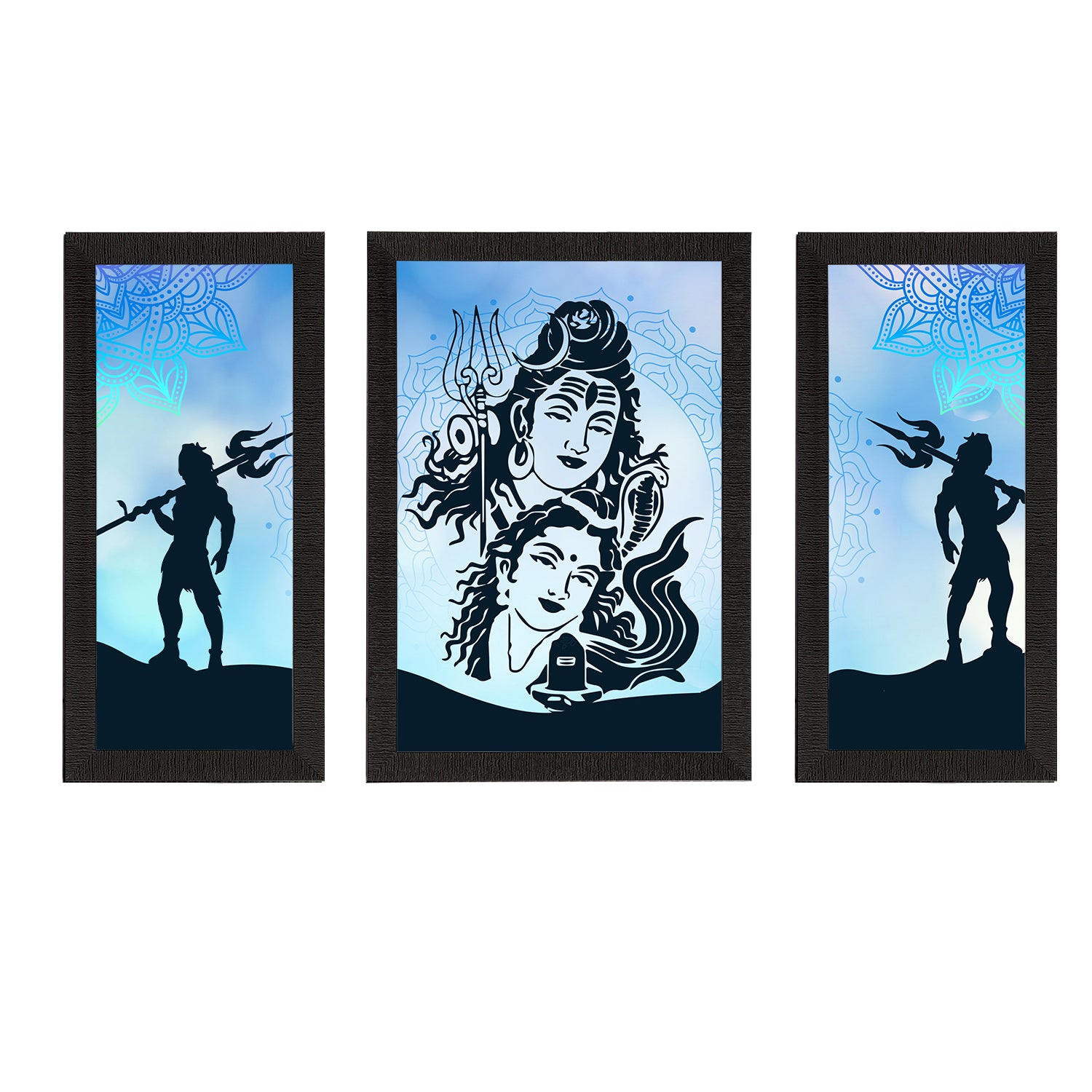 Set of 3 Lord Shiva Satin Matt Textured UV Art Painting