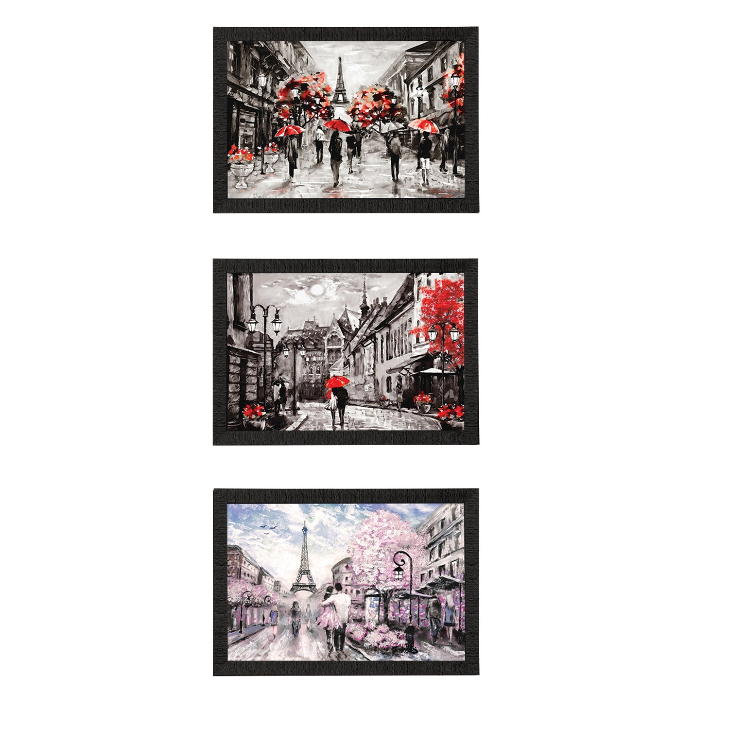 Set Of 3 Europe Street Views Satin Matt Texture UV Art Painting