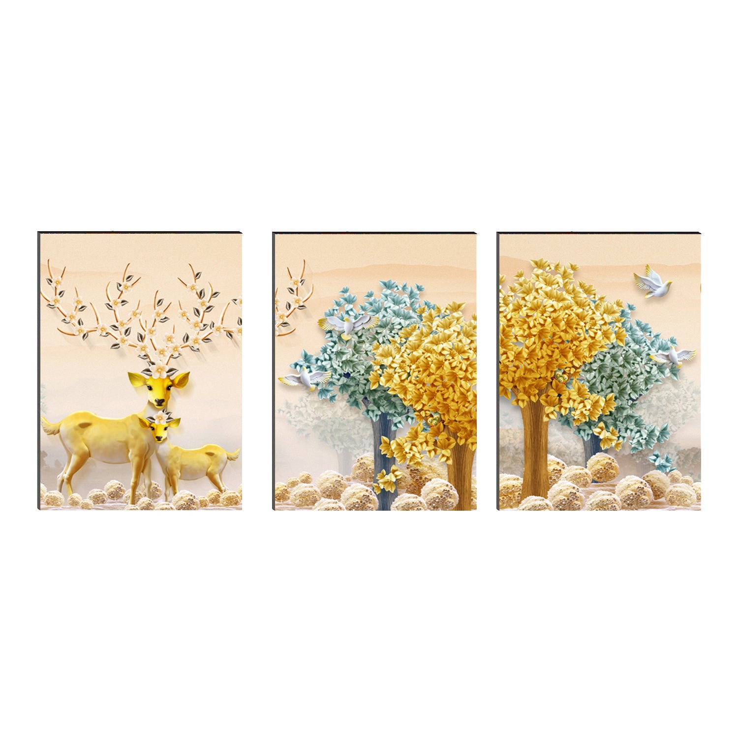6MM MDF Set of 3 Deer in Jungle Satin Matt Texture UV Art Painting